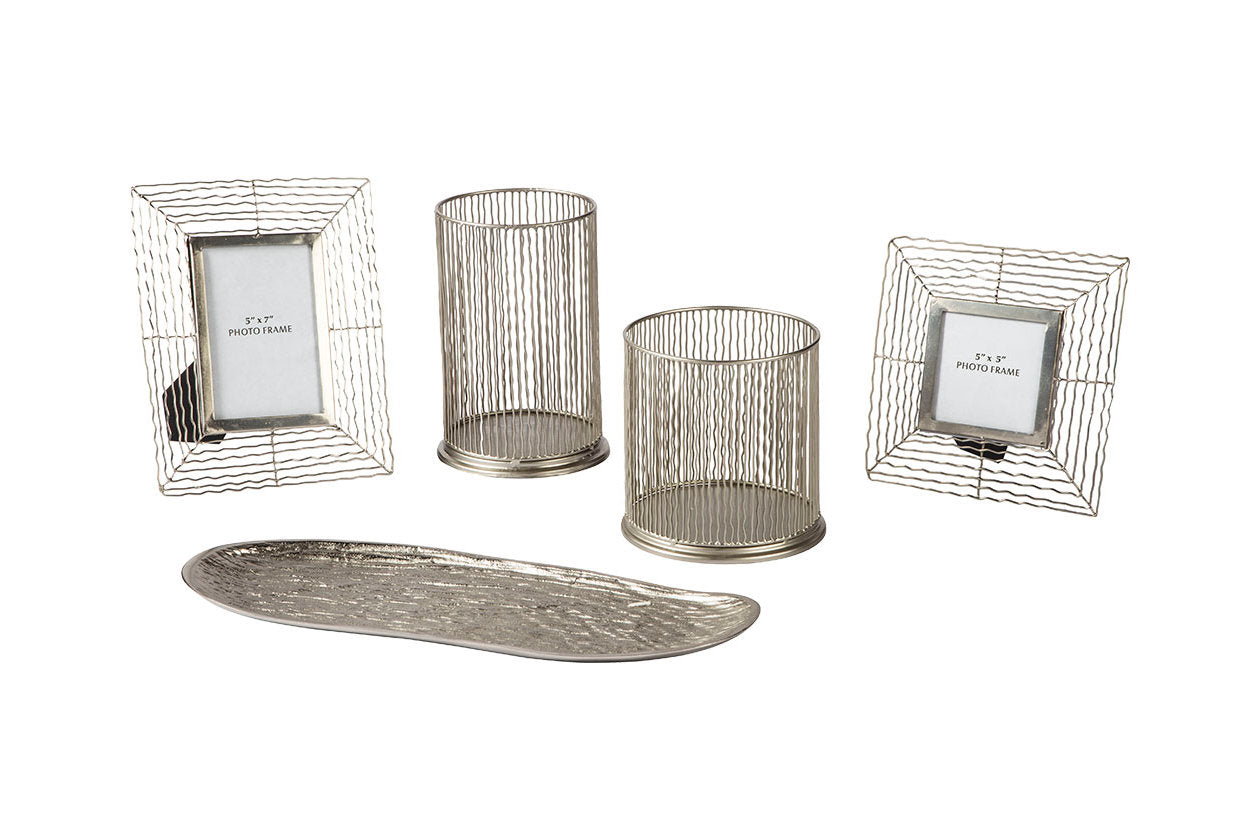 Dympna Silver Finish Accessory Set, Set of 5 - A2C00115 - Bien Home Furniture & Electronics