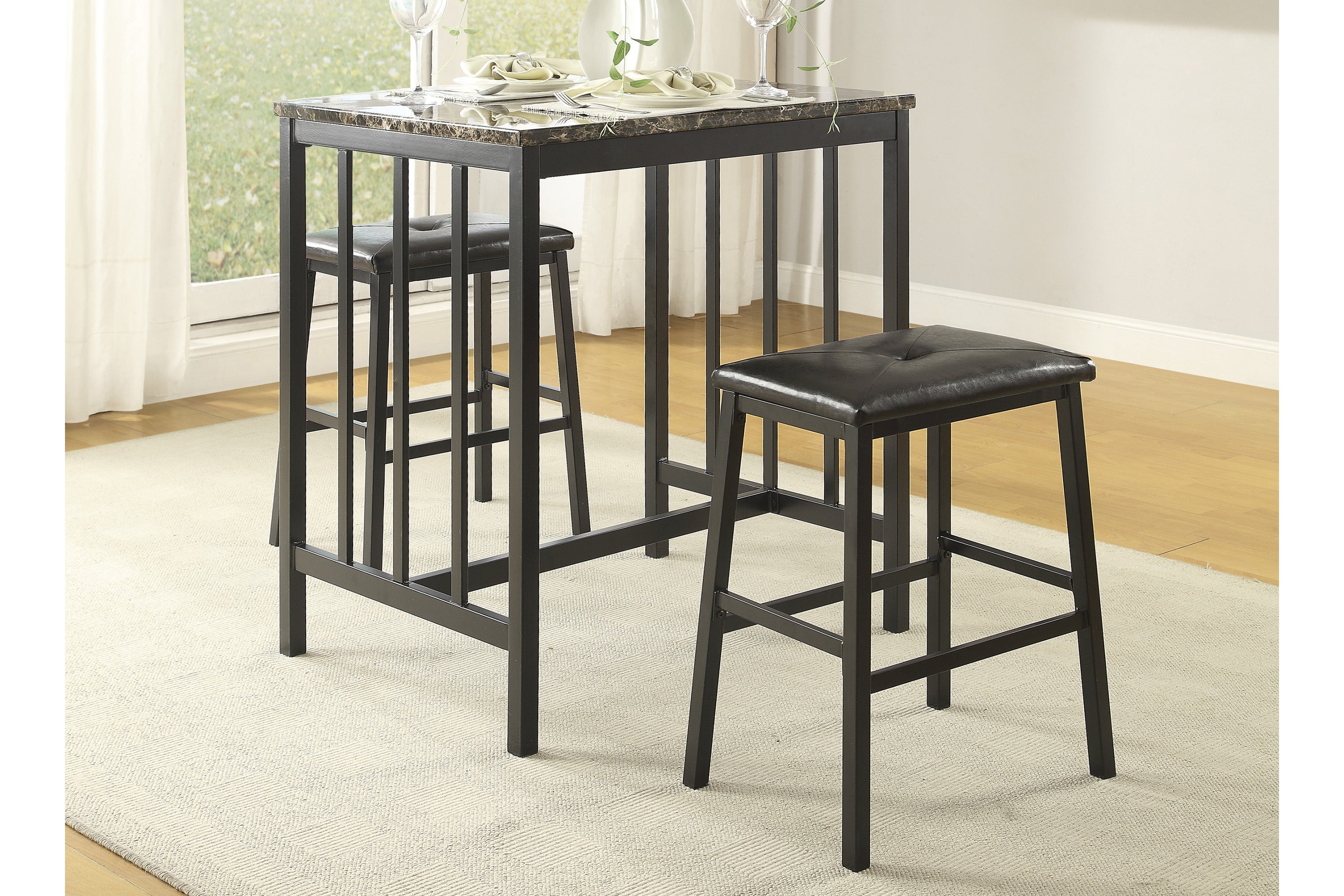 Edgar Faux Marble 3-Piece Counter Height Set - 5106BK - Bien Home Furniture & Electronics
