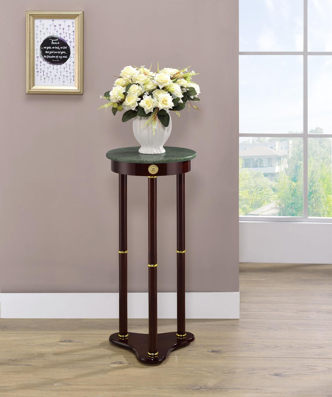 Edie Merlot Round Marble Top Accent Table - 3315 - Bien Home Furniture &amp; Electronics
