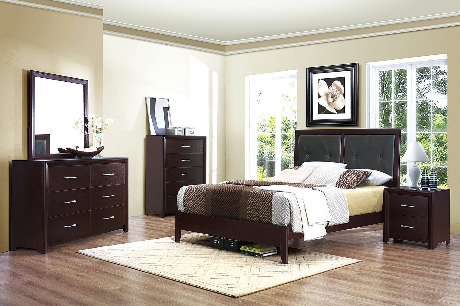 Edina Espresso Queen Upholstered Panel Bed - SET | 2145-1 | 2145-2 | 2145-3 - Bien Home Furniture & Electronics
