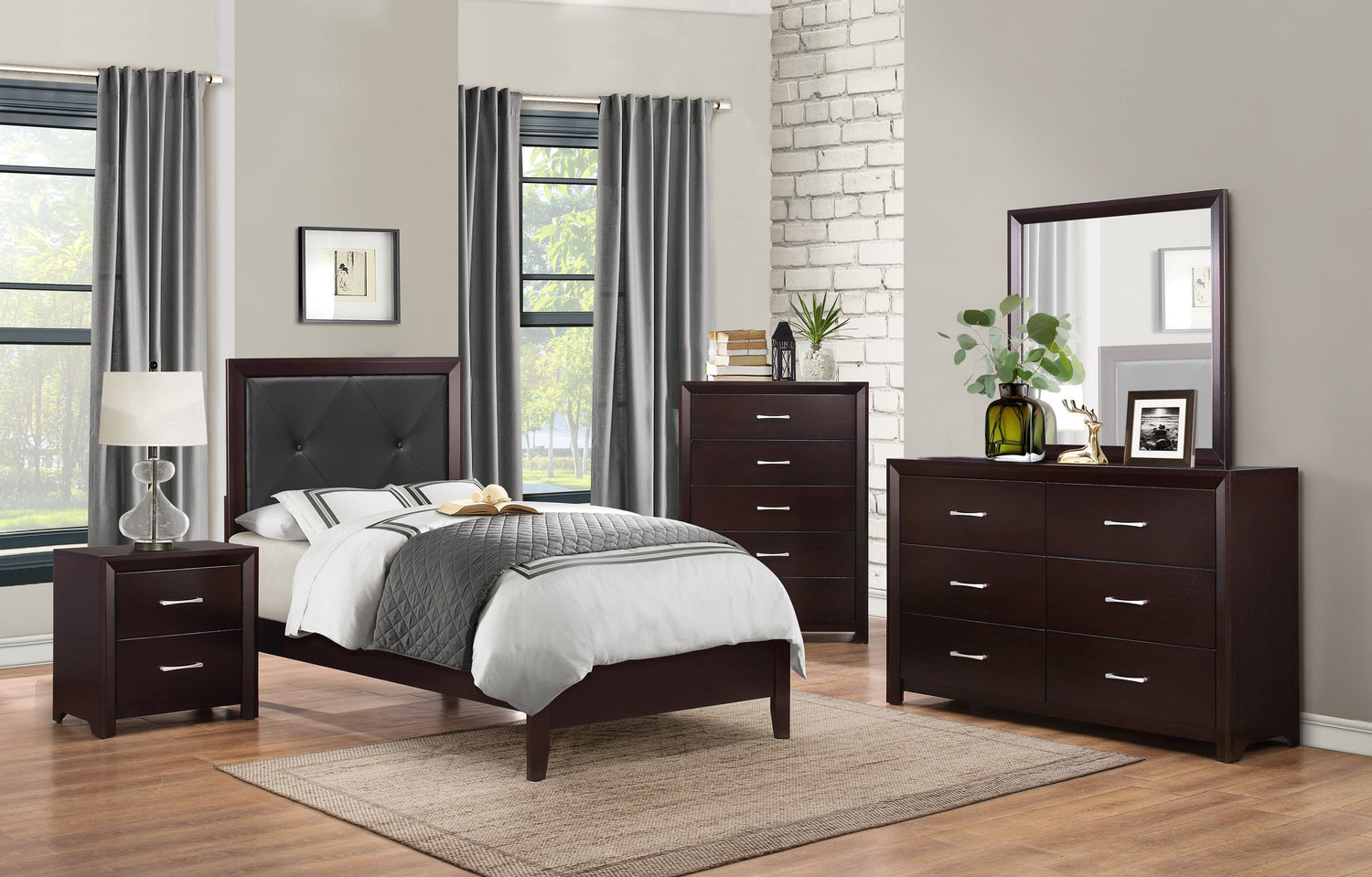 Edina Espresso Upholstered Panel Youth Bedroom Set - SET | 2145F-1 | 2145F-2 | 2145F-3 | 2145-5 | 2145-6 | 2145-4 | 2145-9 - Bien Home Furniture & Electronics