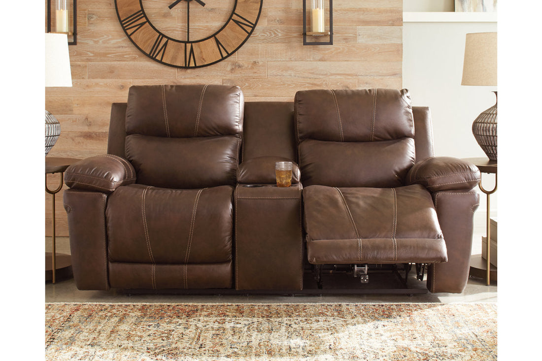 Edmar Chocolate Power Reclining Loveseat with Console - U6480518 - Bien Home Furniture &amp; Electronics
