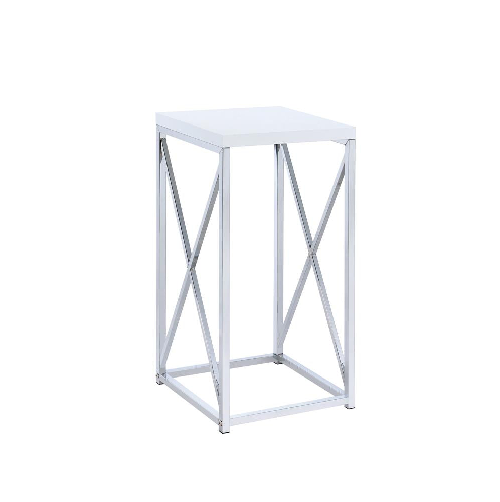 Edmund Glossy White/Chrome Accent Table with X-cross - 930014 - Bien Home Furniture &amp; Electronics