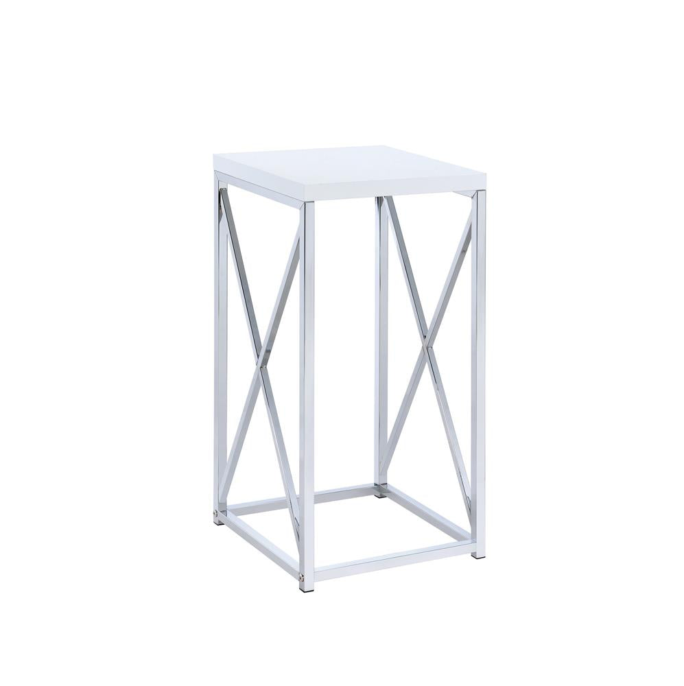 Edmund Glossy White/Chrome Accent Table with X-cross - 930014 - Bien Home Furniture & Electronics