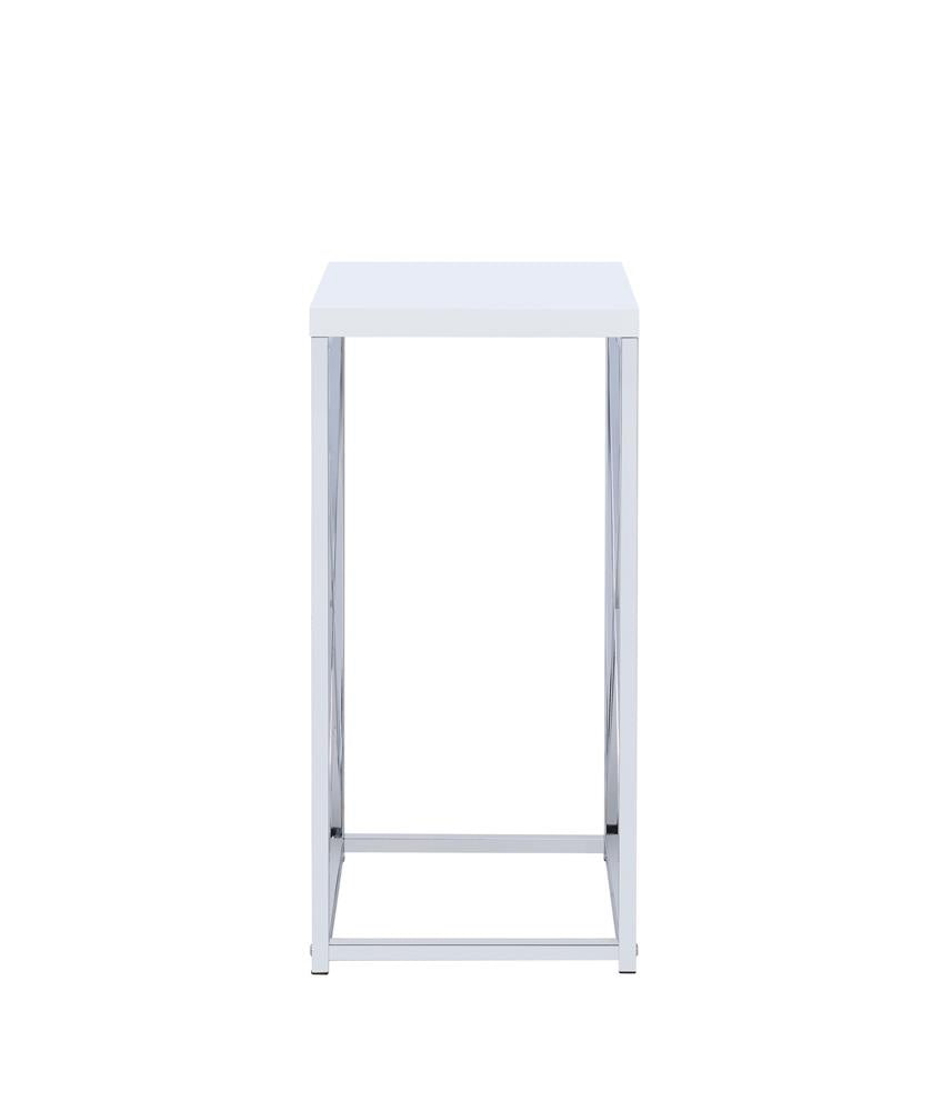 Edmund Glossy White/Chrome Accent Table with X-cross - 930014 - Bien Home Furniture & Electronics