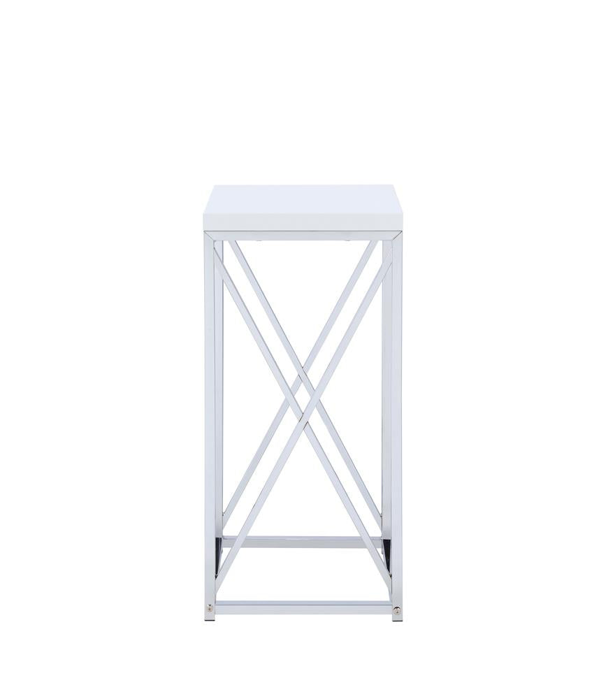 Edmund Glossy White/Chrome Accent Table with X-cross - 930014 - Bien Home Furniture & Electronics