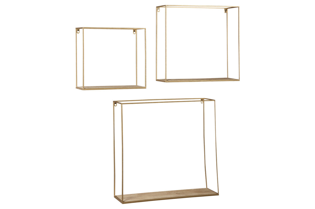 Efharis Natural/Gold Finish Wall Shelf, Set of 3 - A8010107 - Bien Home Furniture &amp; Electronics
