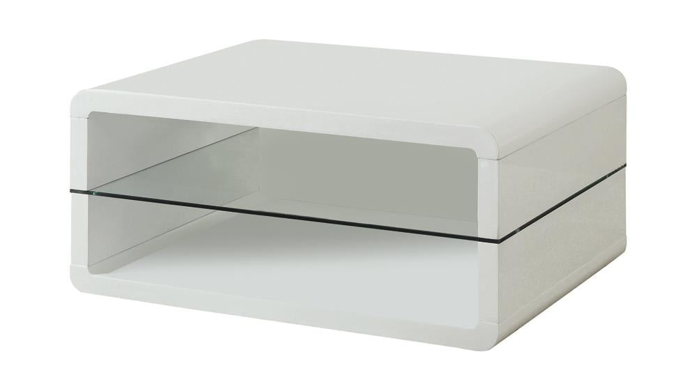 Elana Glossy White Rectangle 2-Shelf Coffee Table - 703268 - Bien Home Furniture & Electronics