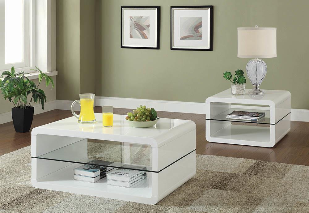 Elana Glossy White Rectangle 2-Shelf Coffee Table - 703268 - Bien Home Furniture & Electronics