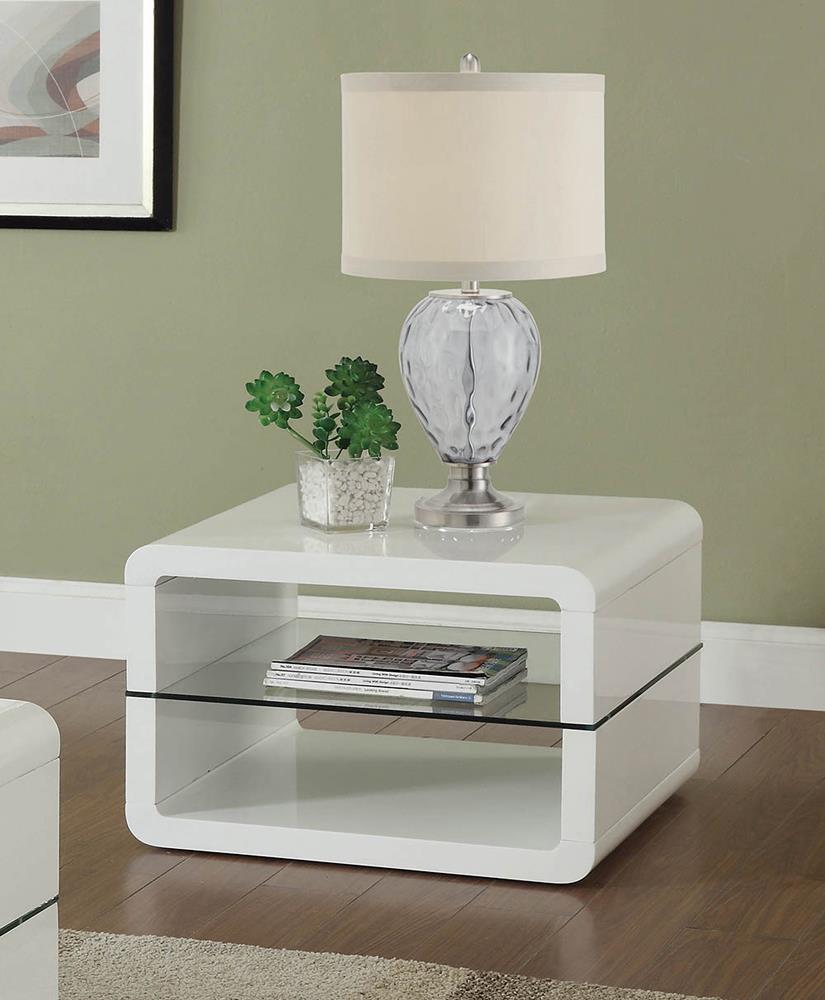 Elana Square 2-Shelf End Table Glossy White - 703267 - Bien Home Furniture & Electronics