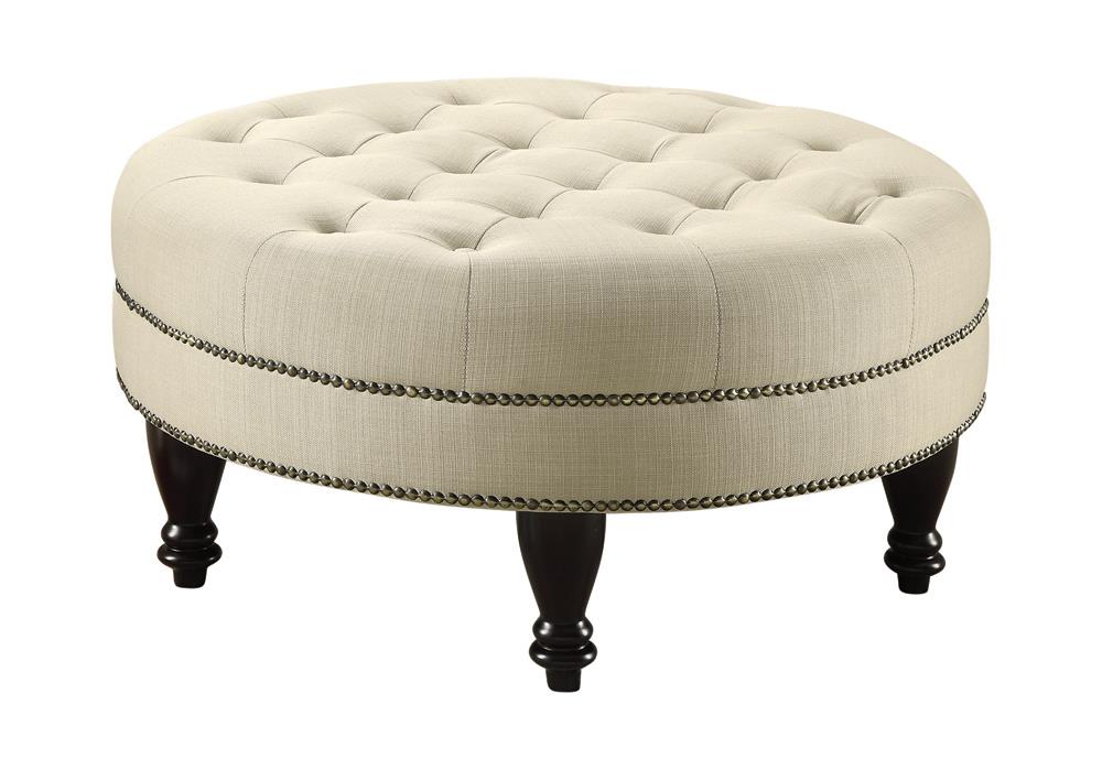 Elchin Round Upholstered Tufted Ottoman Oatmeal - 500018 - Bien Home Furniture & Electronics