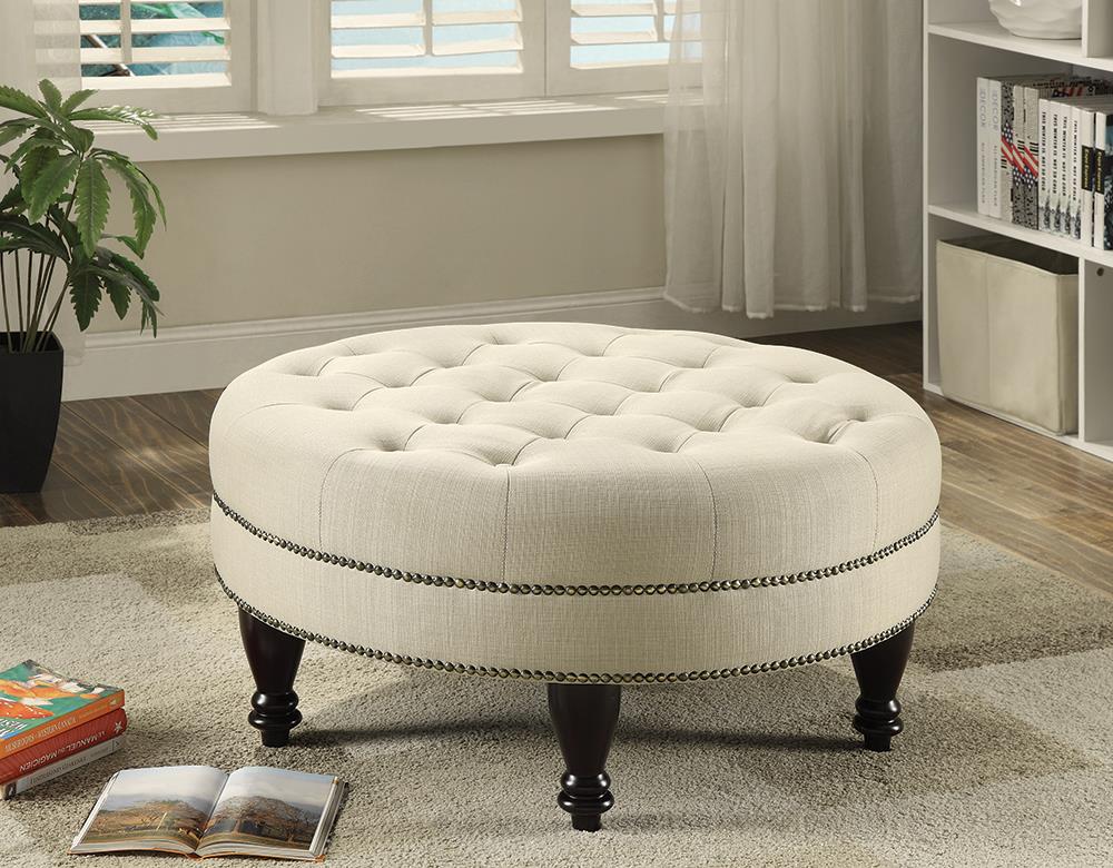 Elchin Round Upholstered Tufted Ottoman Oatmeal - 500018 - Bien Home Furniture & Electronics