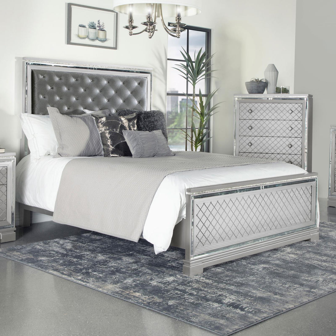 Eleanor Upholstered Tufted Bed Metallic - 223461KE - Bien Home Furniture &amp; Electronics