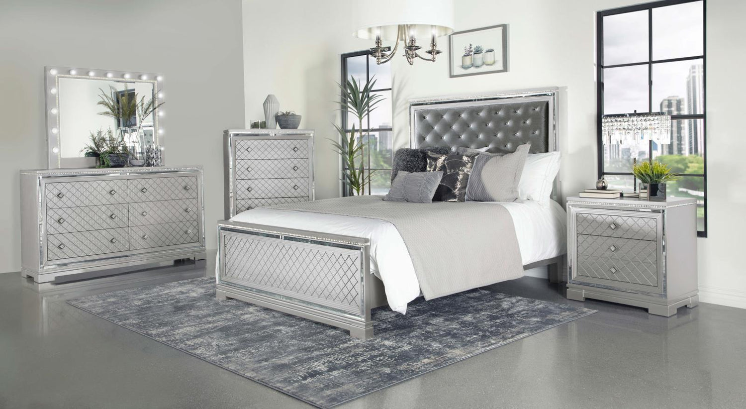 Eleanor Upholstered Tufted Bed Metallic - 223461KW - Bien Home Furniture &amp; Electronics