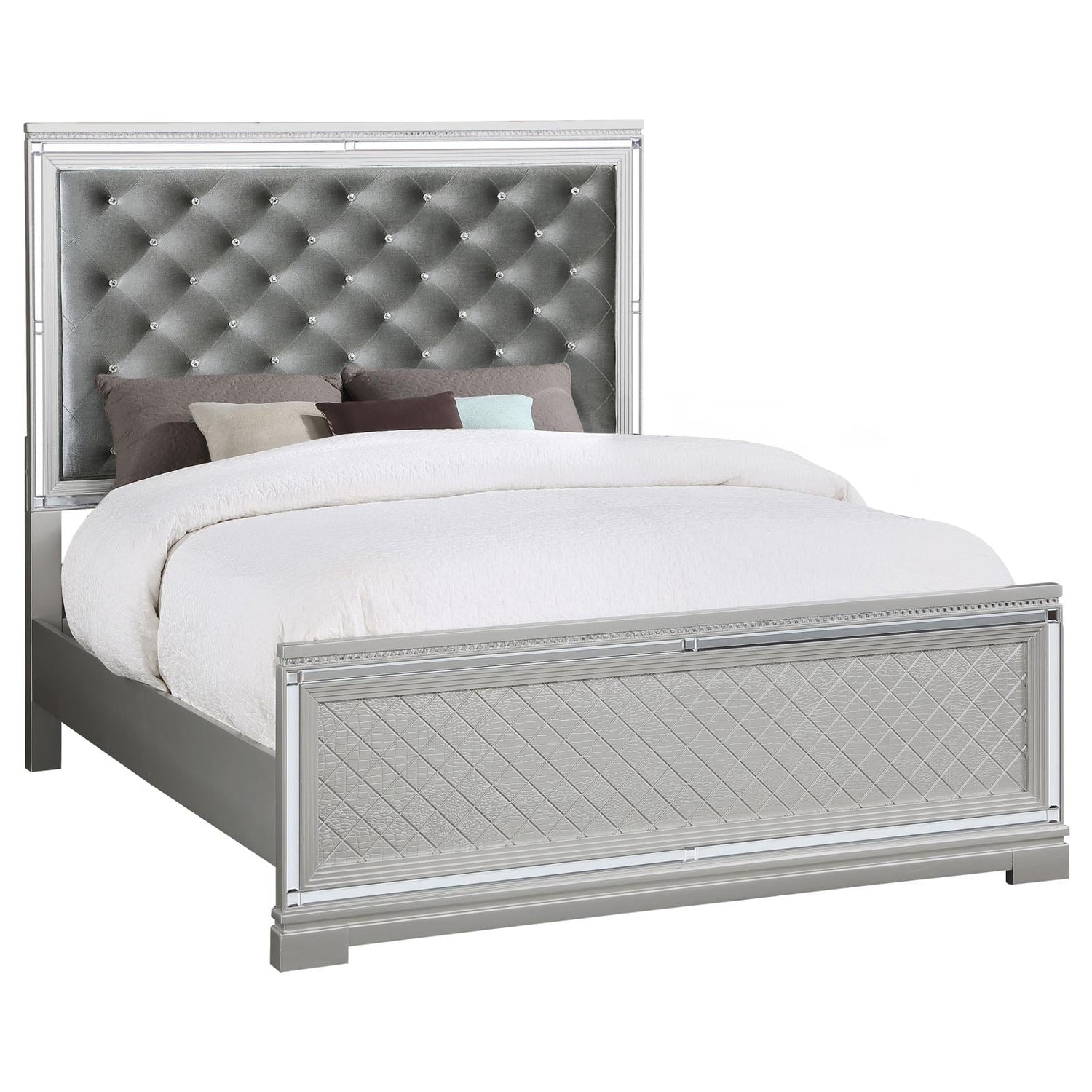 Eleanor Upholstered Tufted Bed Metallic - 223461Q - Bien Home Furniture &amp; Electronics