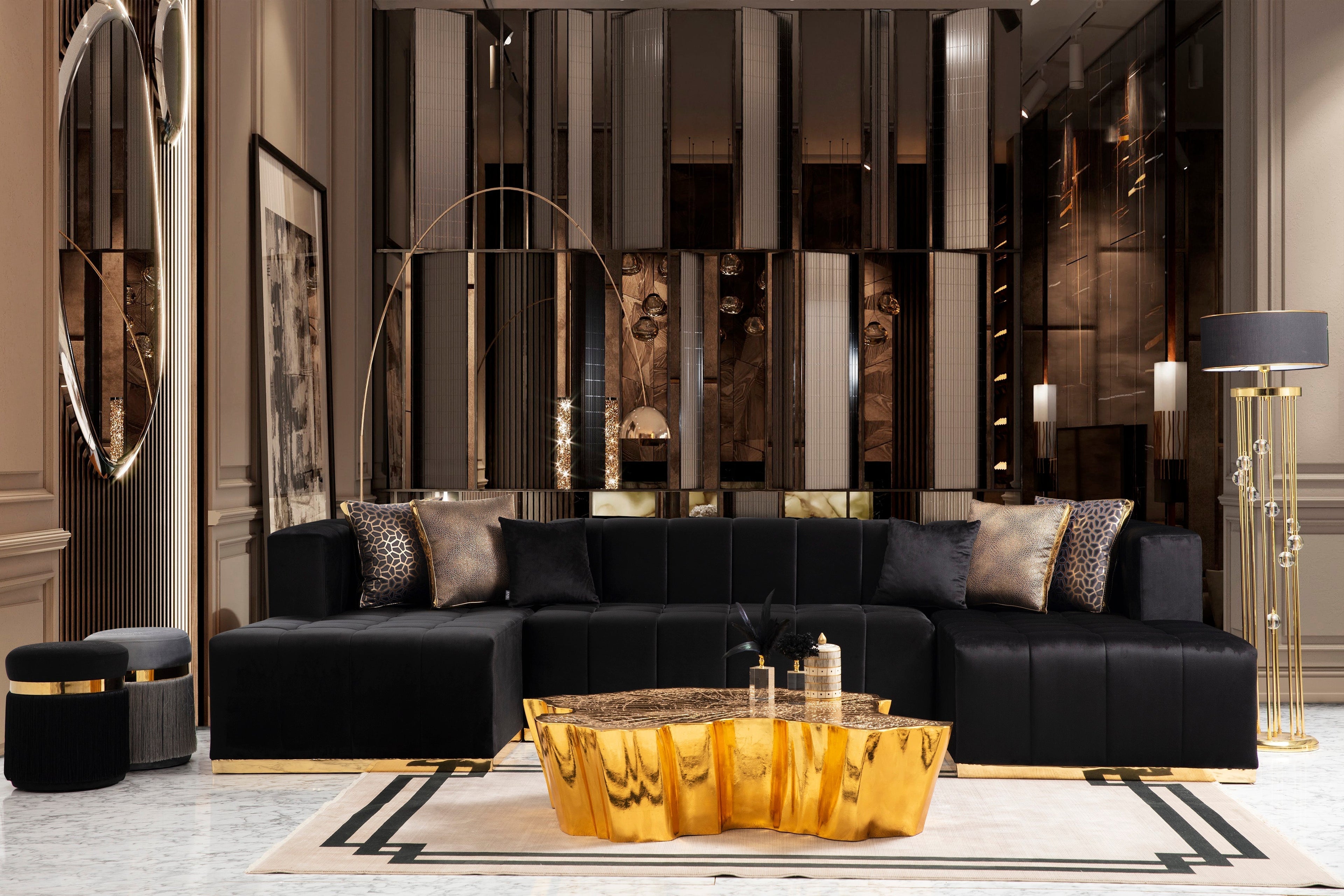 Elisha Black Velvet Double Chaise Sectional - ELISHABLACK-SEC - Bien Home Furniture & Electronics
