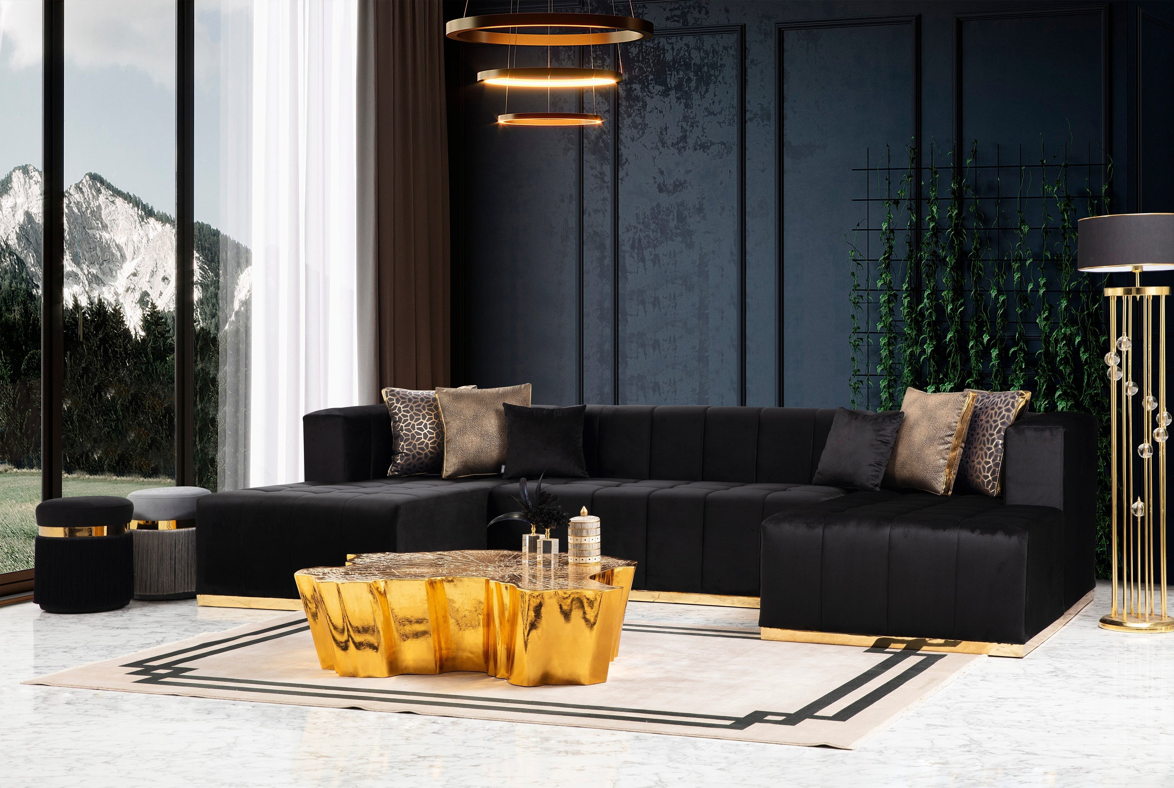 Elisha Black Velvet Double Chaise Sectional - ELISHABLACK-SEC - Bien Home Furniture & Electronics