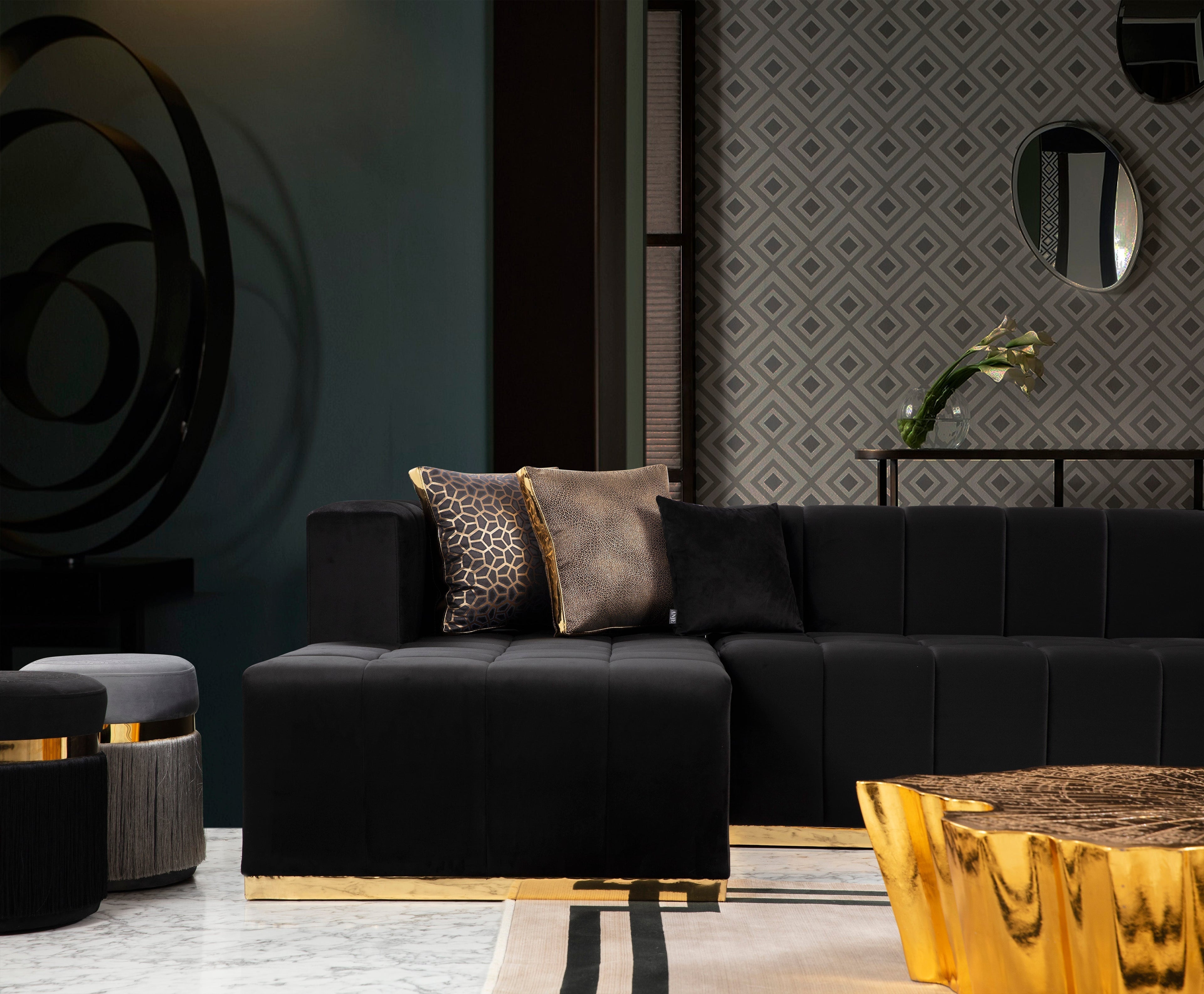 Elisha Black Velvet Double Chaise Sectional - ELISHABLACK-SEC - Bien Home Furniture & Electronics
