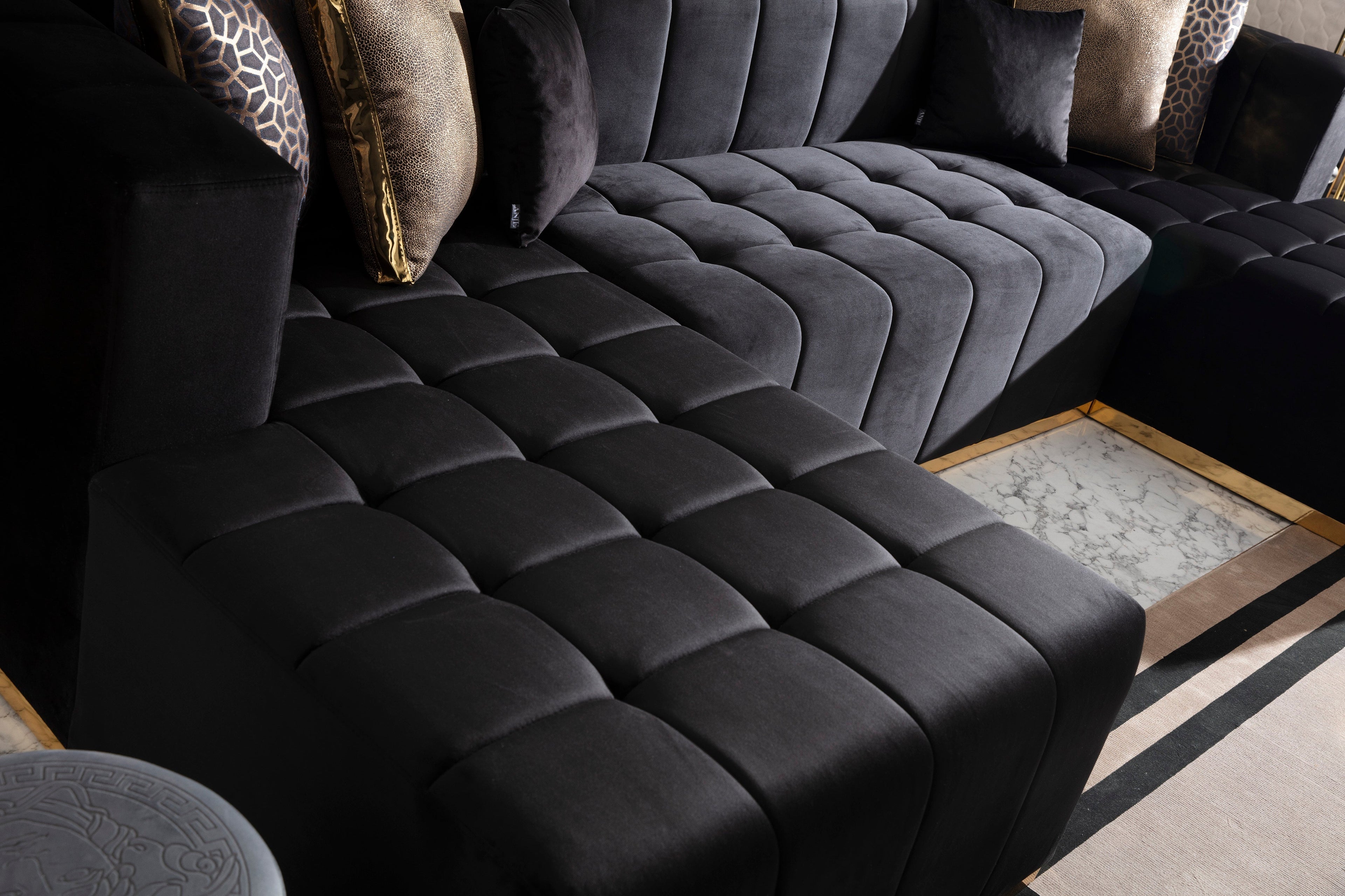 Elisha Black Velvet Double Chaise Sectional - ELISHABLACK-SEC - Bien Home Furniture & Electronics