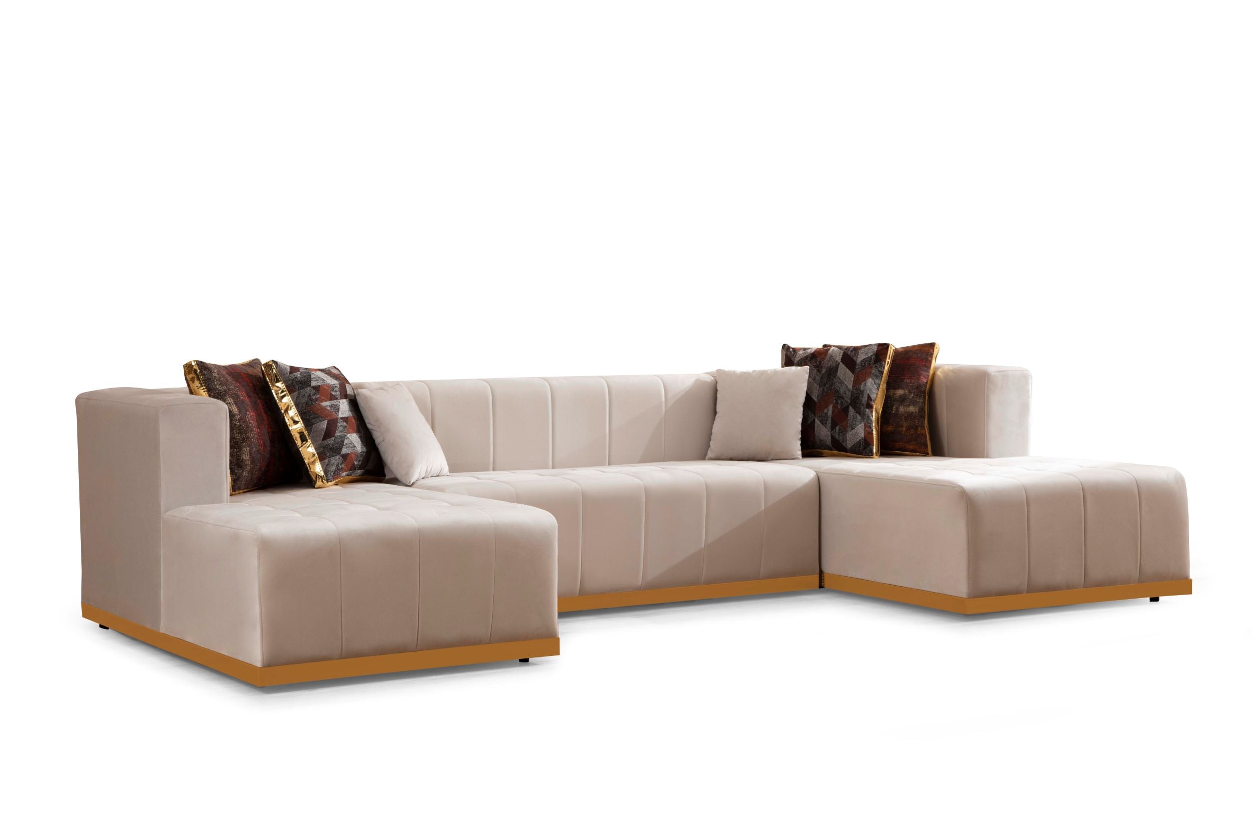 Elisha Ivory Velvet Double Chaise Sectional - ELISHAIVORY-SEC - Bien Home Furniture & Electronics
