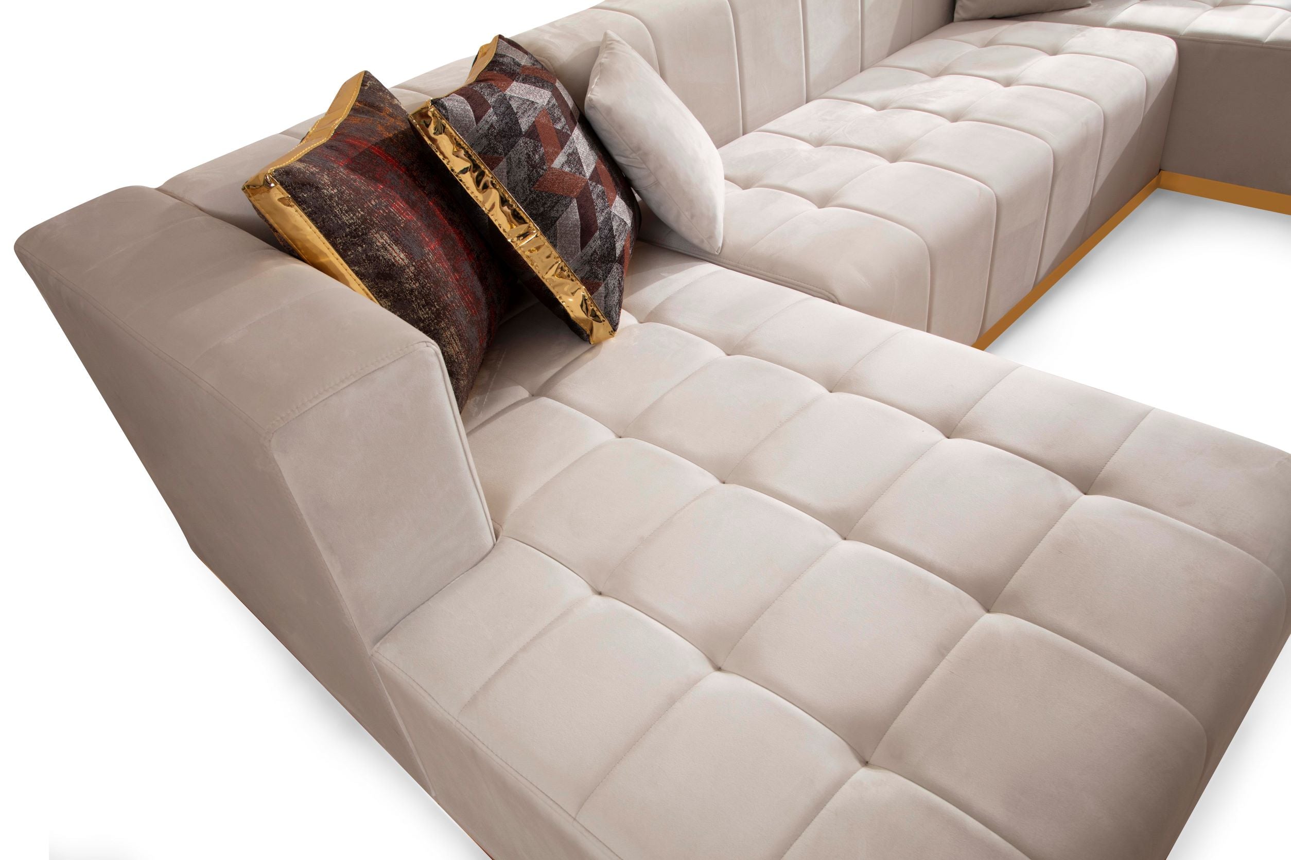 Elisha Ivory Velvet Double Chaise Sectional - ELISHAIVORY-SEC - Bien Home Furniture & Electronics