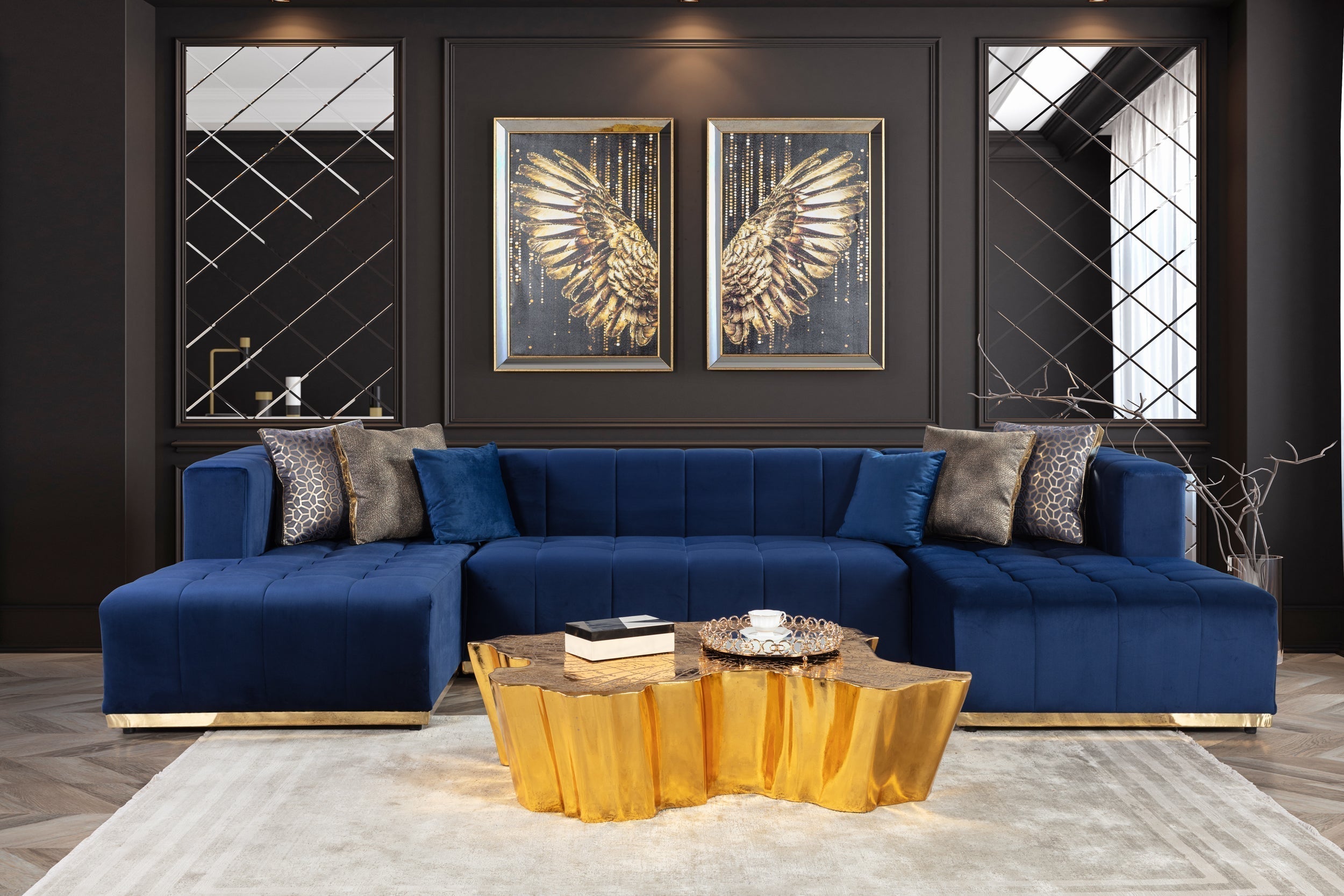 Elisha Navy Velvet Double Chaise Sectional - ELISHANAVY-SEC - Bien Home Furniture & Electronics