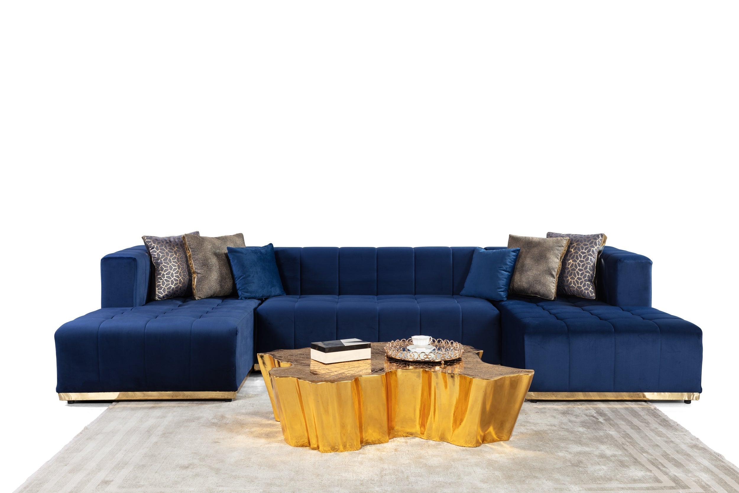 Elisha Navy Velvet Double Chaise Sectional - ELISHANAVY-SEC - Bien Home Furniture & Electronics