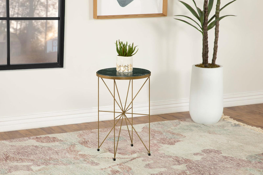Eliska Green/Antique Gold Round Accent Table with Marble Top - 936061 - Bien Home Furniture &amp; Electronics