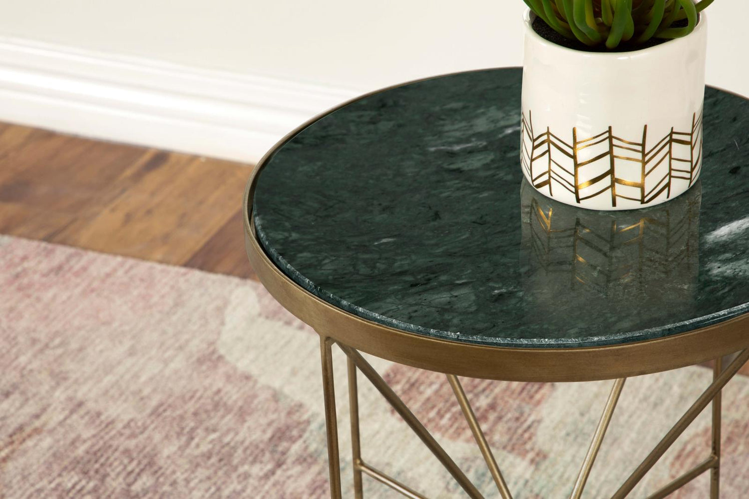 Eliska Green/Antique Gold Round Accent Table with Marble Top - 936061 - Bien Home Furniture & Electronics