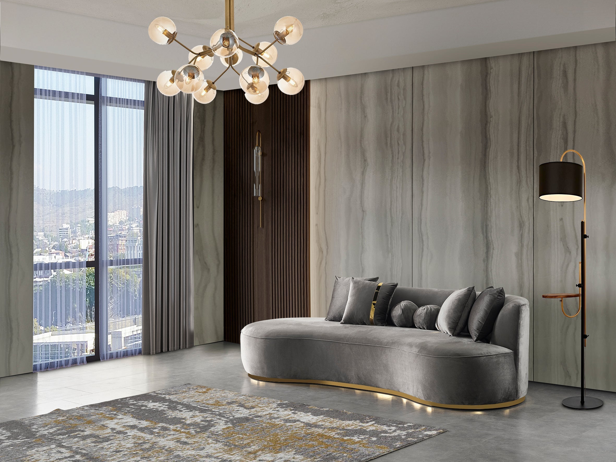 Ella Gray Velvet Chaise Lounge - ELLAGRAY-CH - Bien Home Furniture & Electronics