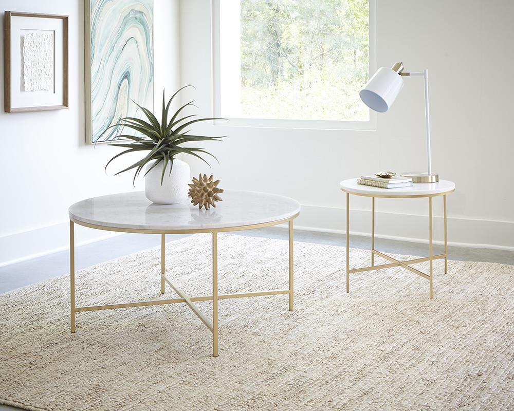 Ellison Round X-cross End Table White/Gold - 723207 - Bien Home Furniture & Electronics