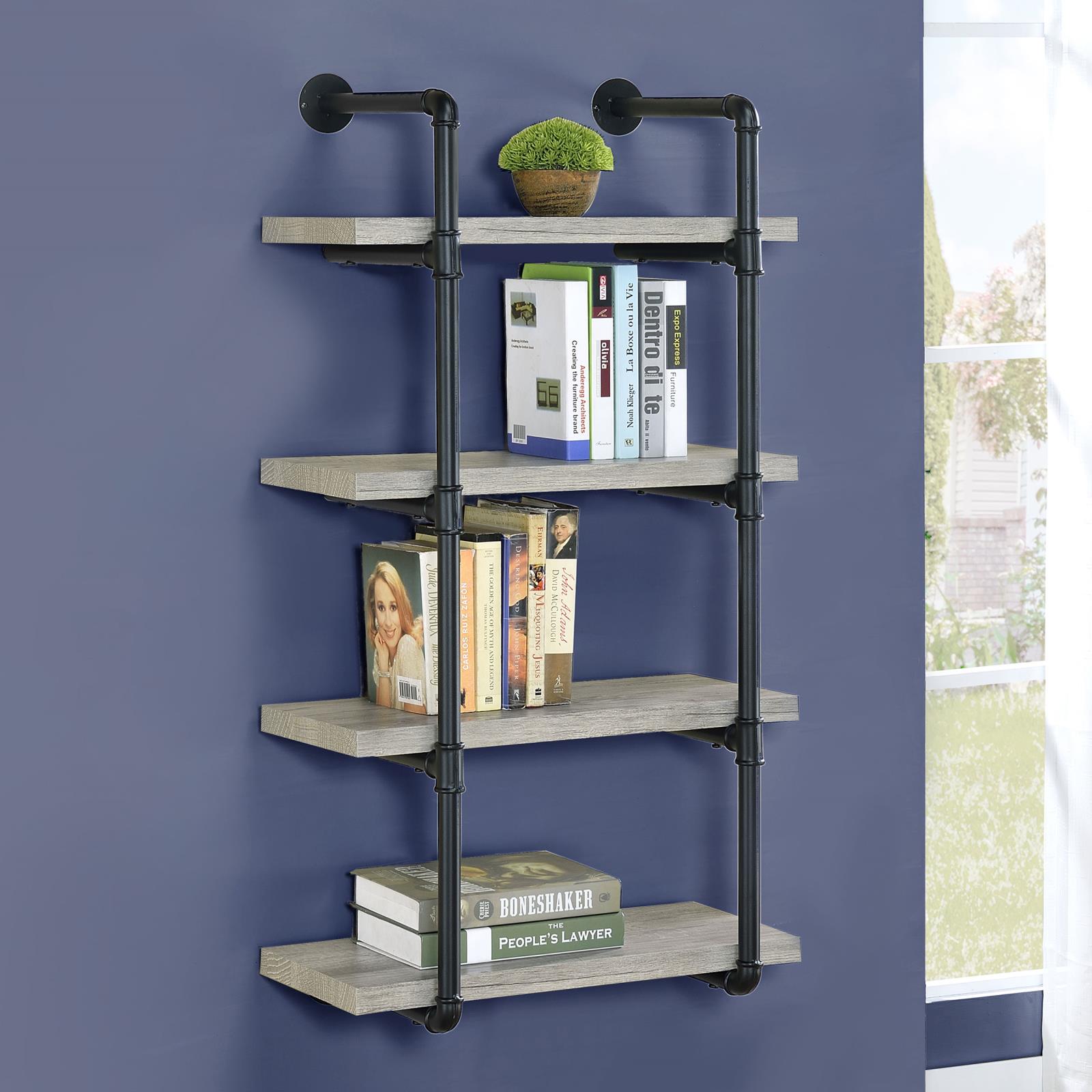 Elmcrest 24-inch Wall Shelf Black/Gray Driftwood - 804416 - Bien Home Furniture &amp; Electronics