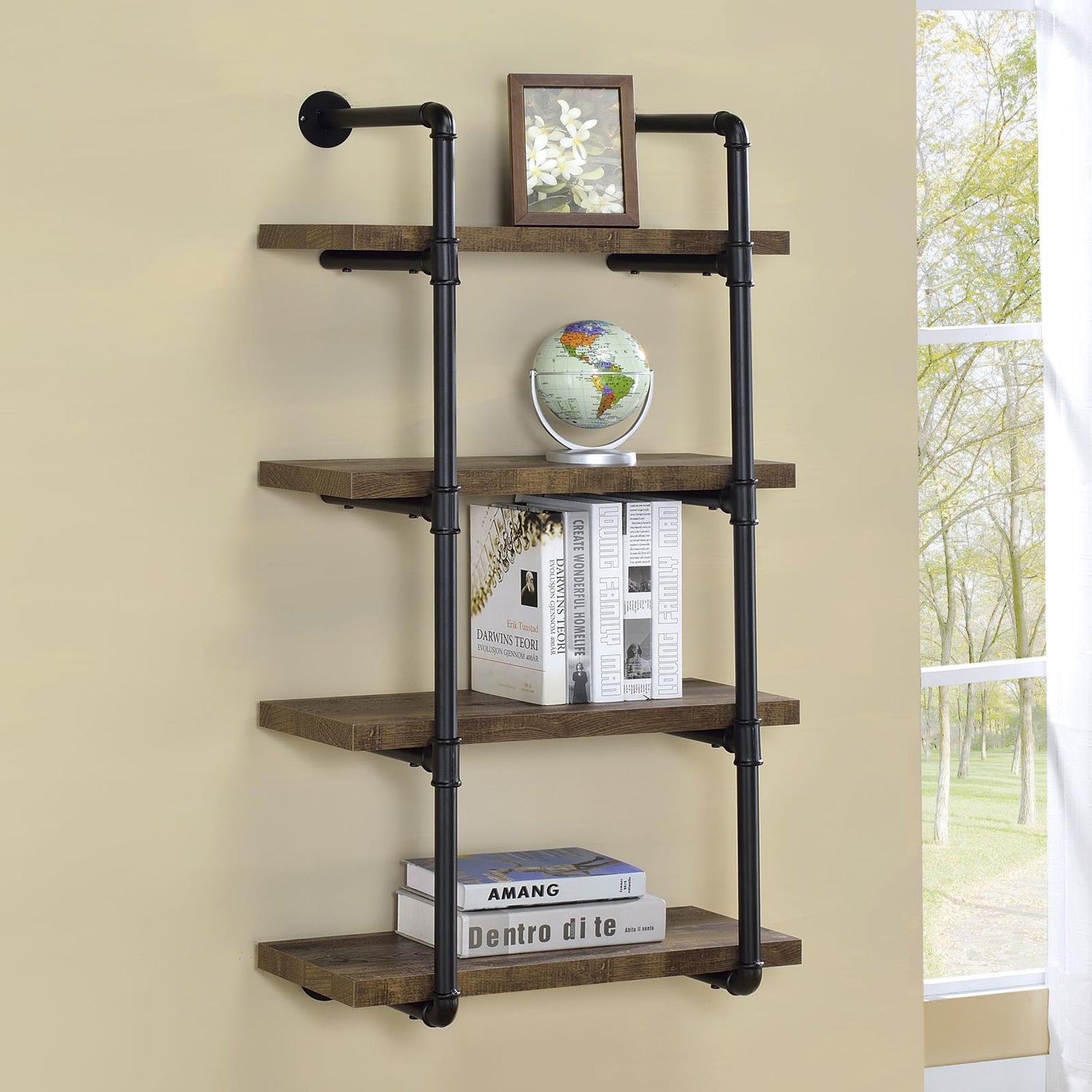 Elmcrest 24-inch Wall Shelf Black/Rustic Oak - 804426 - Bien Home Furniture & Electronics