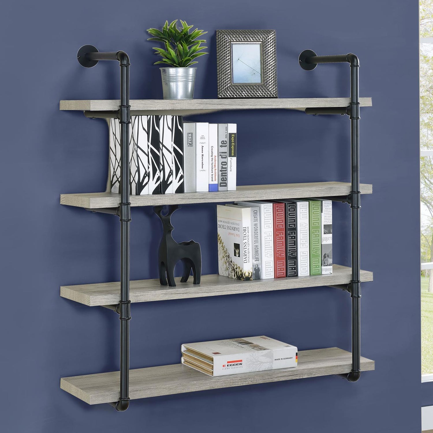 Elmcrest 40-inch Wall Shelf Black/Gray Driftwood - 804427 - Bien Home Furniture & Electronics