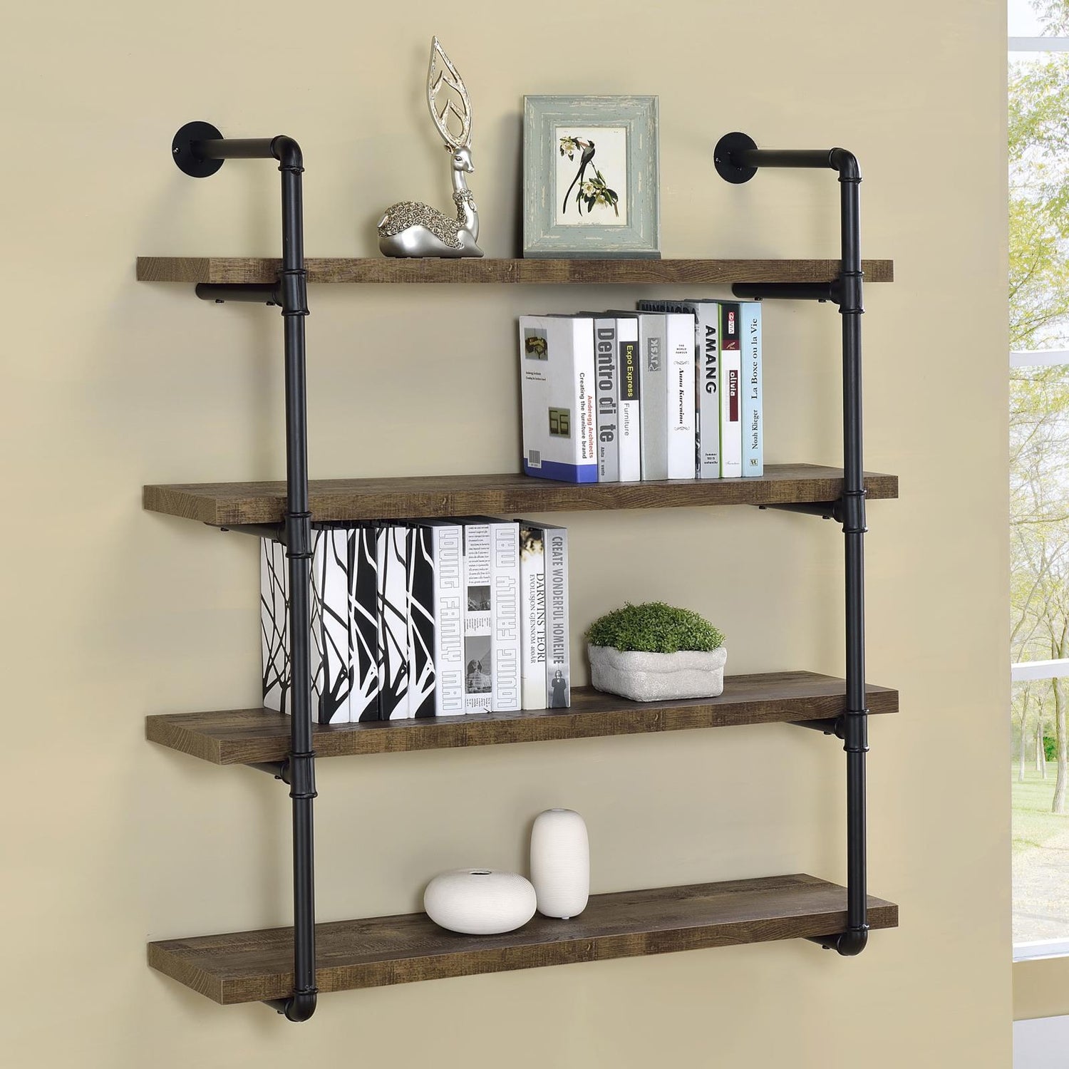 Elmcrest 40-inch Wall Shelf Black/Rustic Oak - 804417 - Bien Home Furniture & Electronics