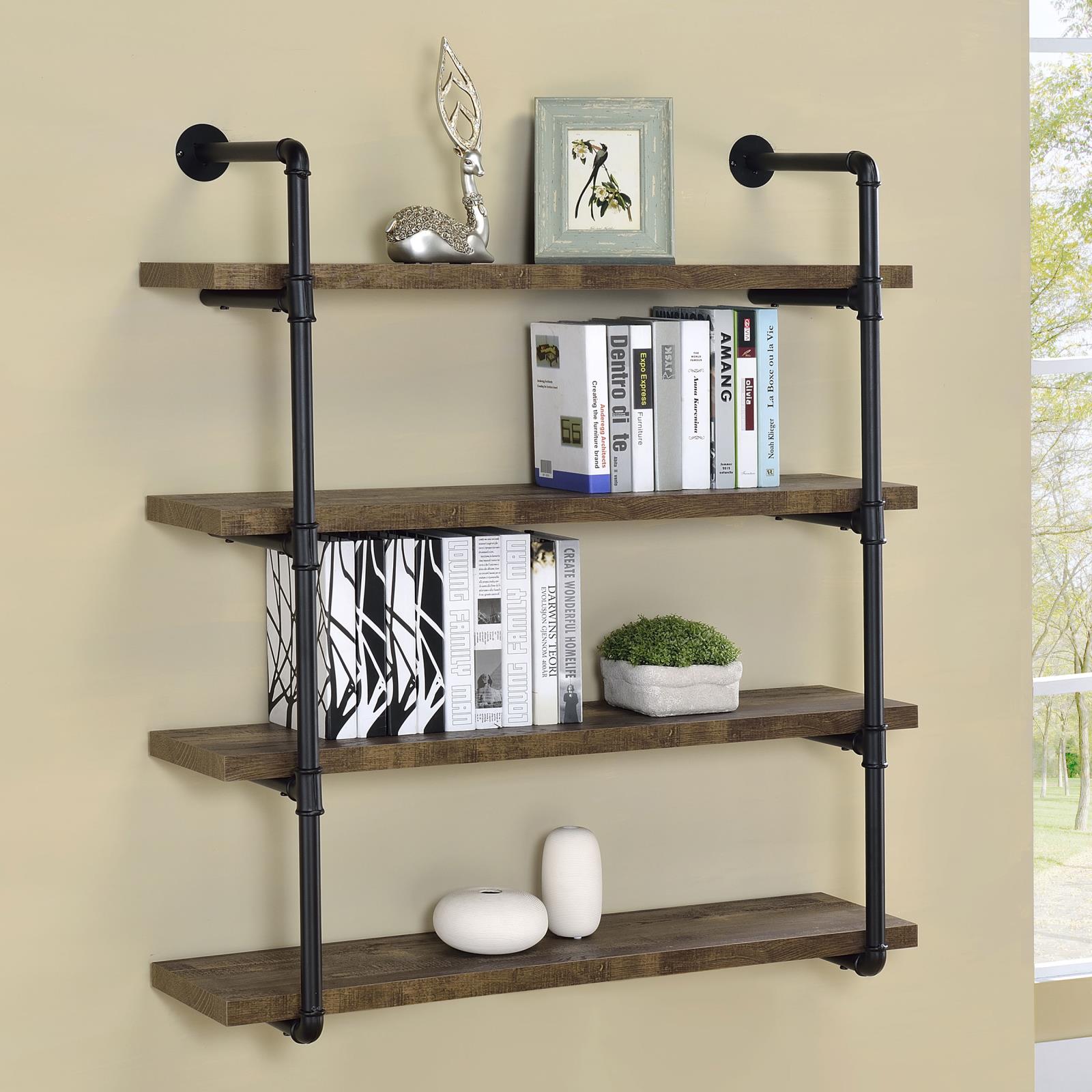 Elmcrest 40-inch Wall Shelf Black/Rustic Oak - 804417 - Bien Home Furniture &amp; Electronics