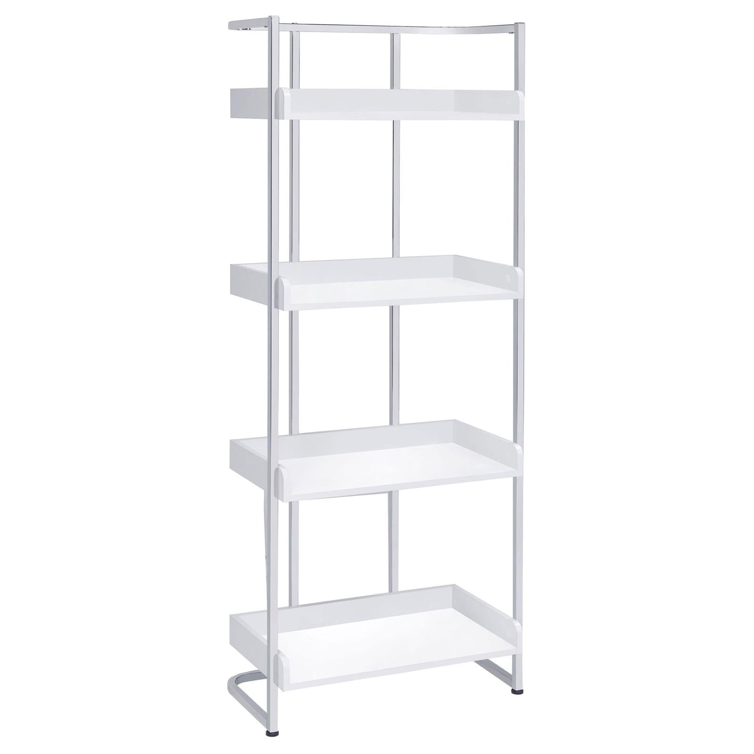 Ember White High Gloss/Chrome 4-Shelf Bookcase - 803402 - Bien Home Furniture & Electronics