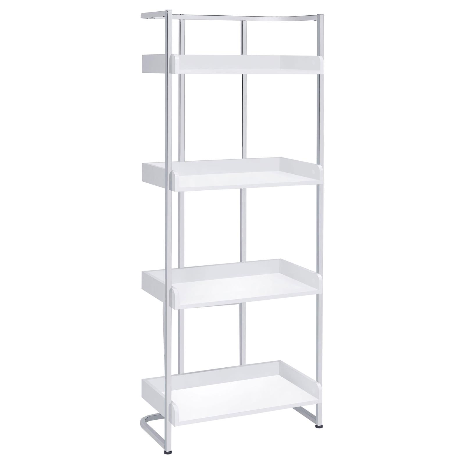 Ember White High Gloss/Chrome 4-Shelf Bookcase - 803402 - Bien Home Furniture &amp; Electronics