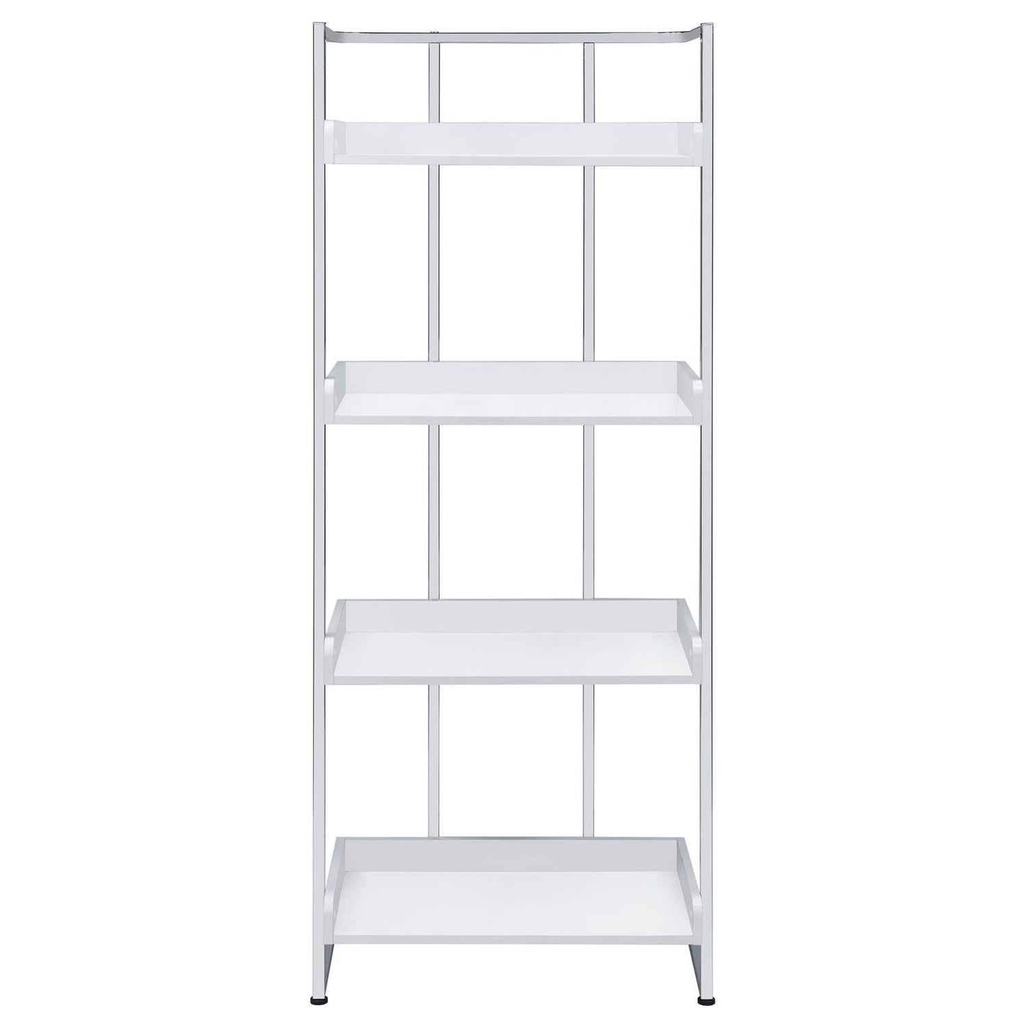 Ember White High Gloss/Chrome 4-Shelf Bookcase - 803402 - Bien Home Furniture & Electronics