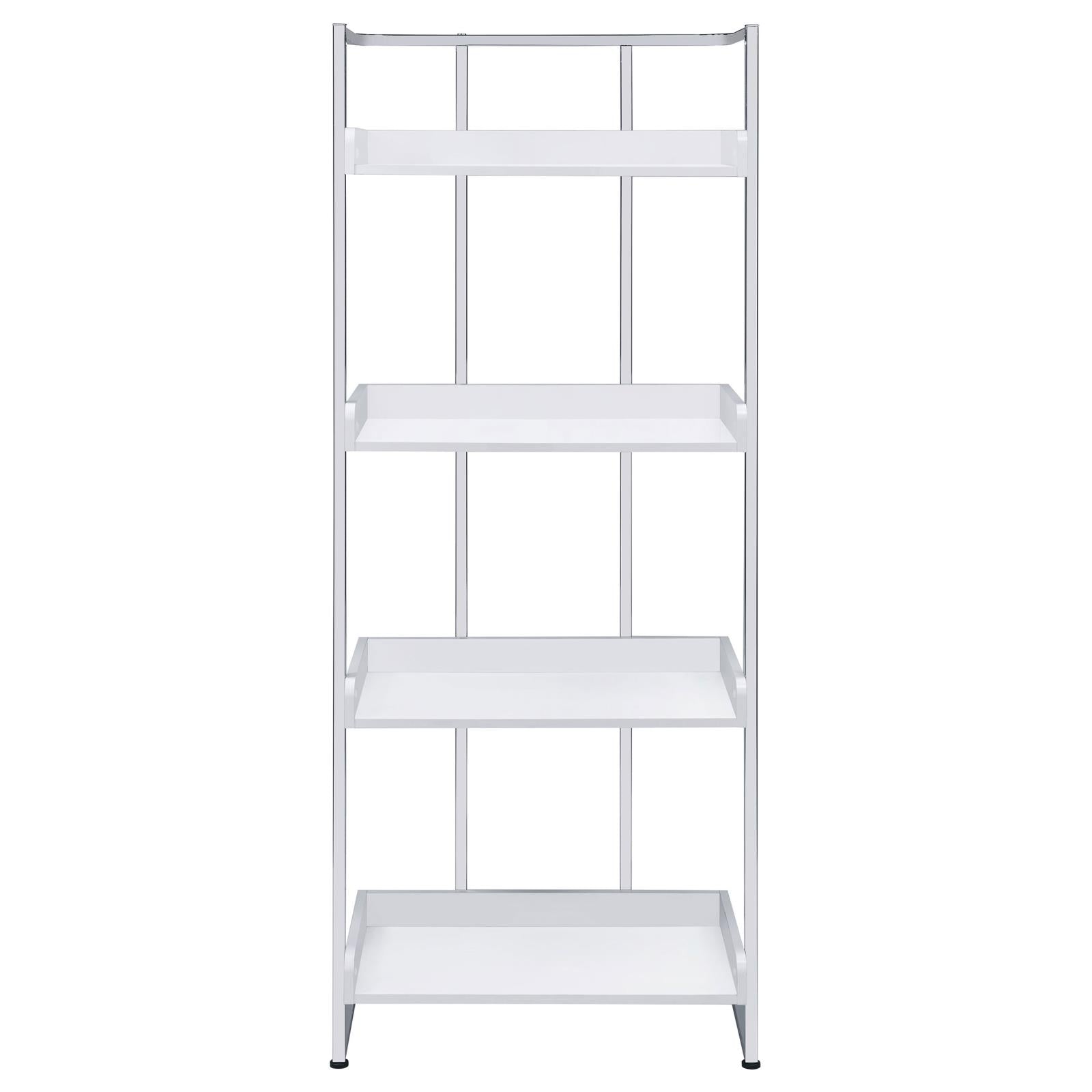 Ember White High Gloss/Chrome 4-Shelf Bookcase - 803402 - Bien Home Furniture &amp; Electronics