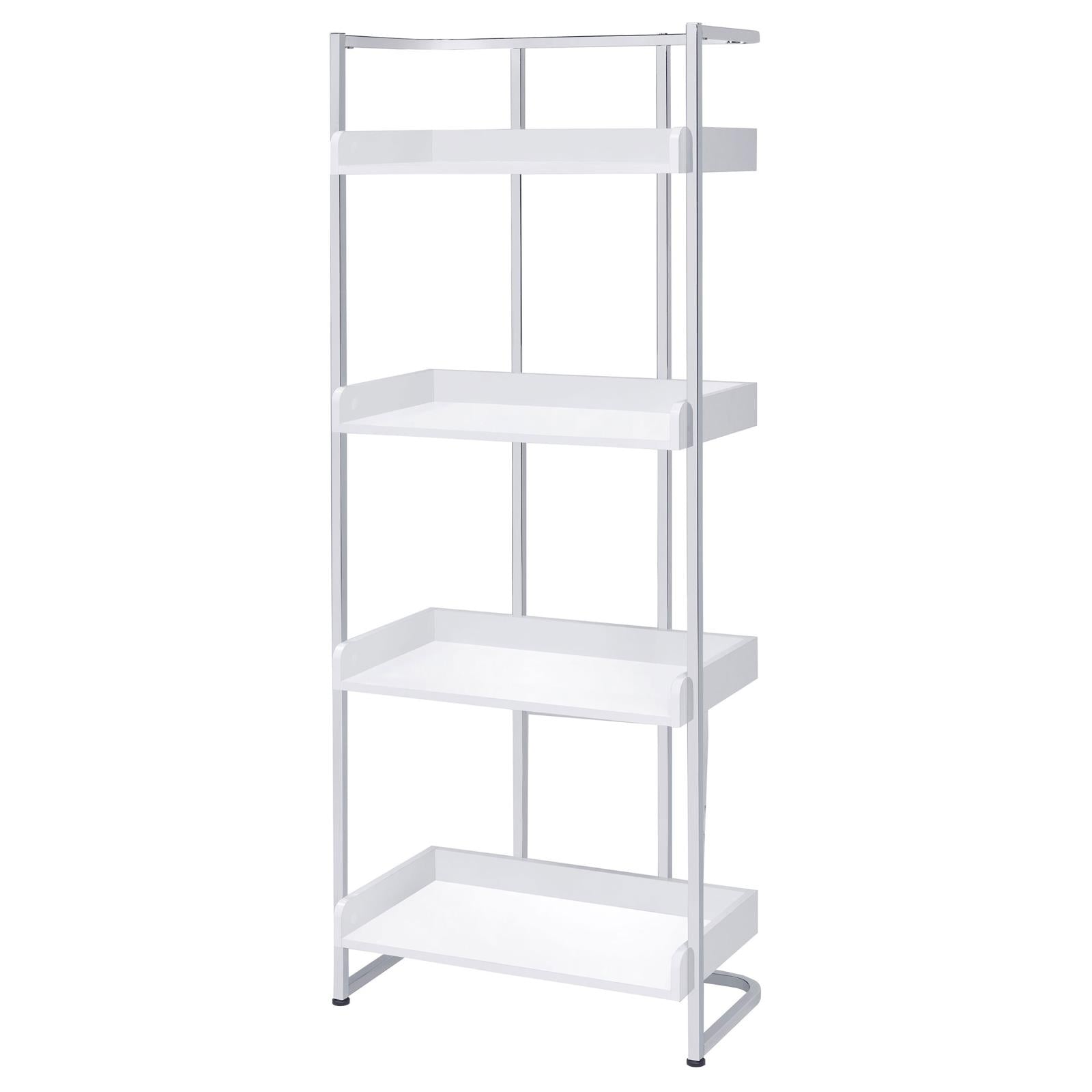 Ember White High Gloss/Chrome 4-Shelf Bookcase - 803402 - Bien Home Furniture &amp; Electronics