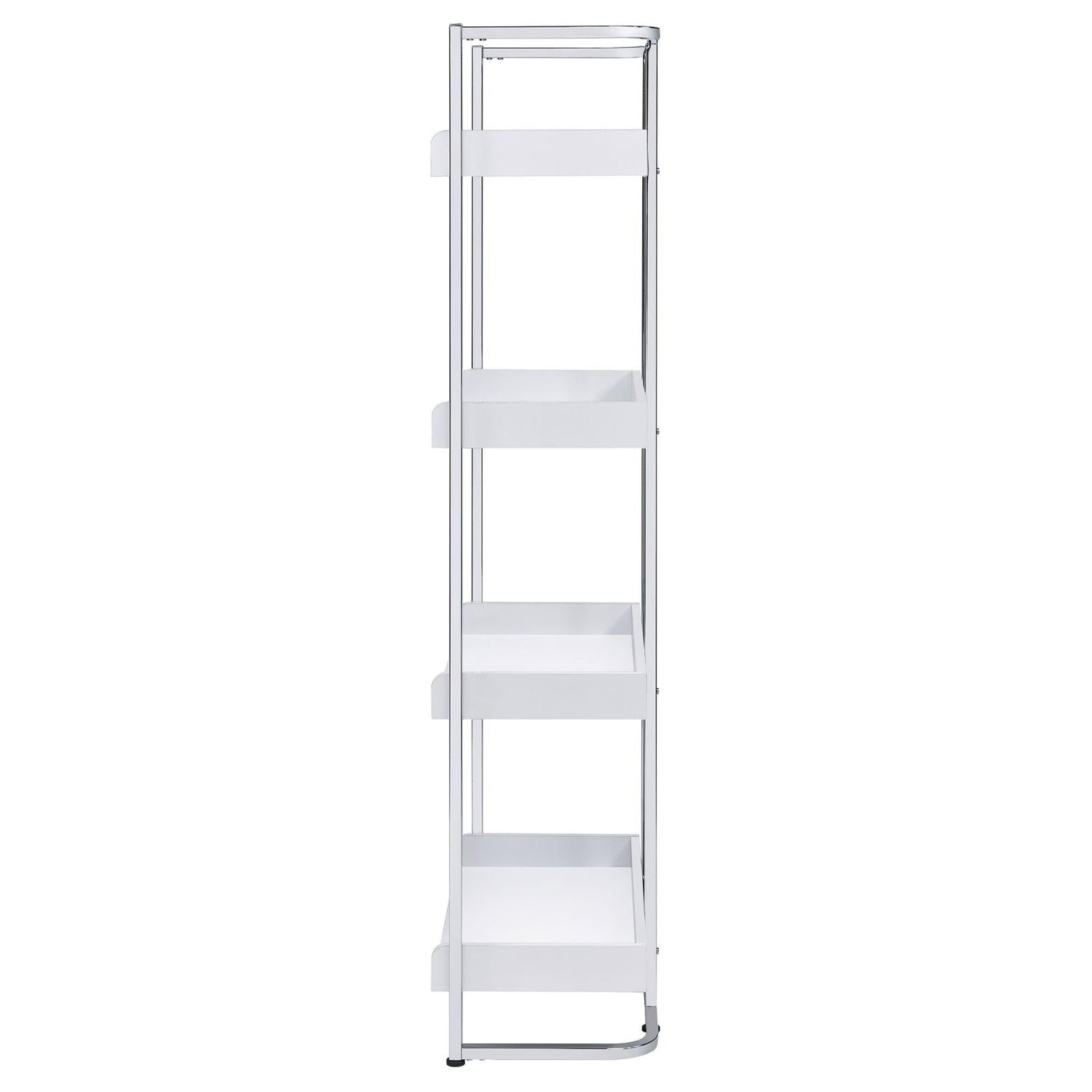 Ember White High Gloss/Chrome 4-Shelf Bookcase - 803402 - Bien Home Furniture & Electronics