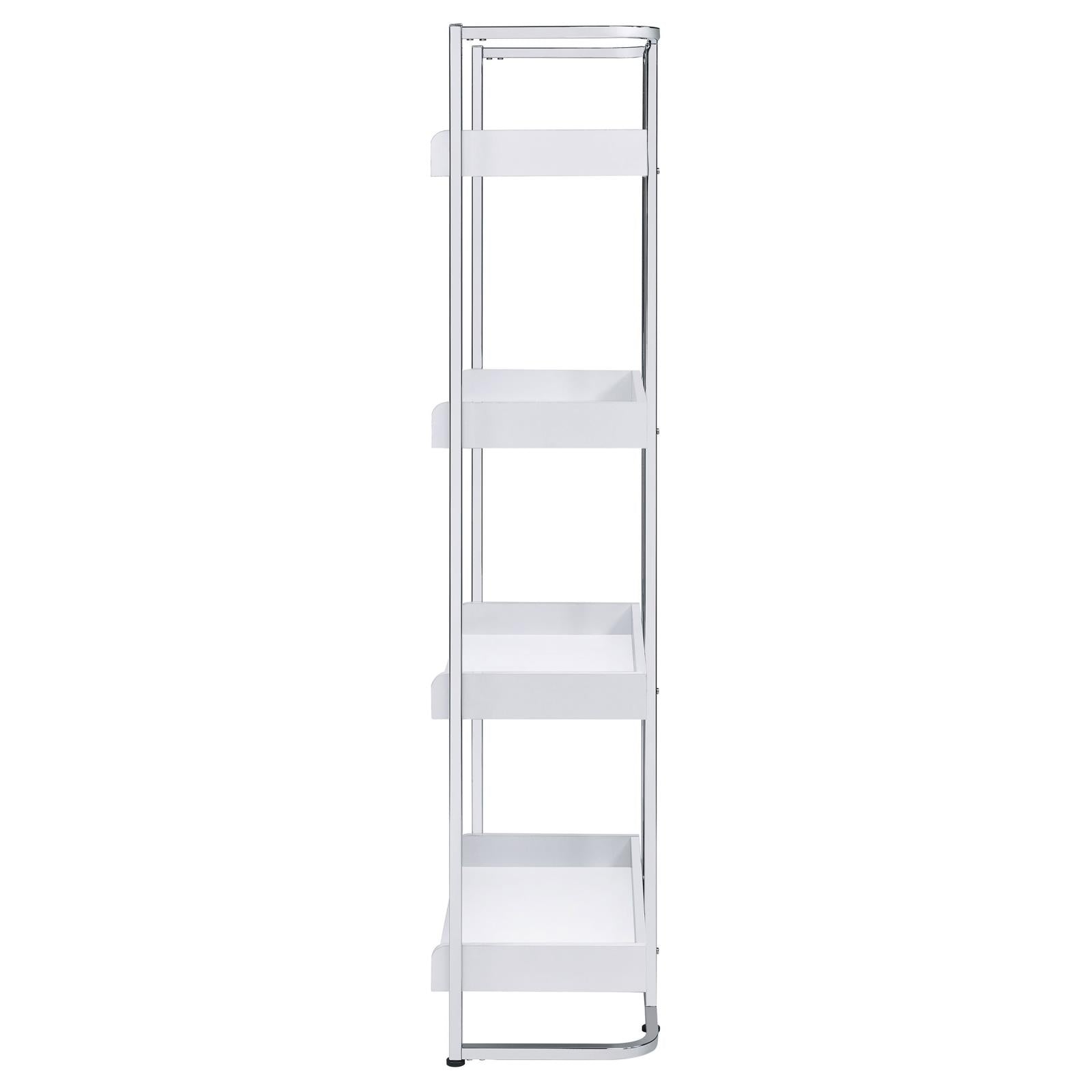 Ember White High Gloss/Chrome 4-Shelf Bookcase - 803402 - Bien Home Furniture & Electronics