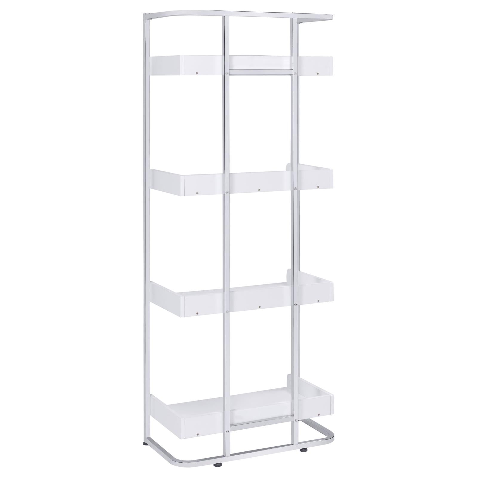 Ember White High Gloss/Chrome 4-Shelf Bookcase - 803402 - Bien Home Furniture &amp; Electronics