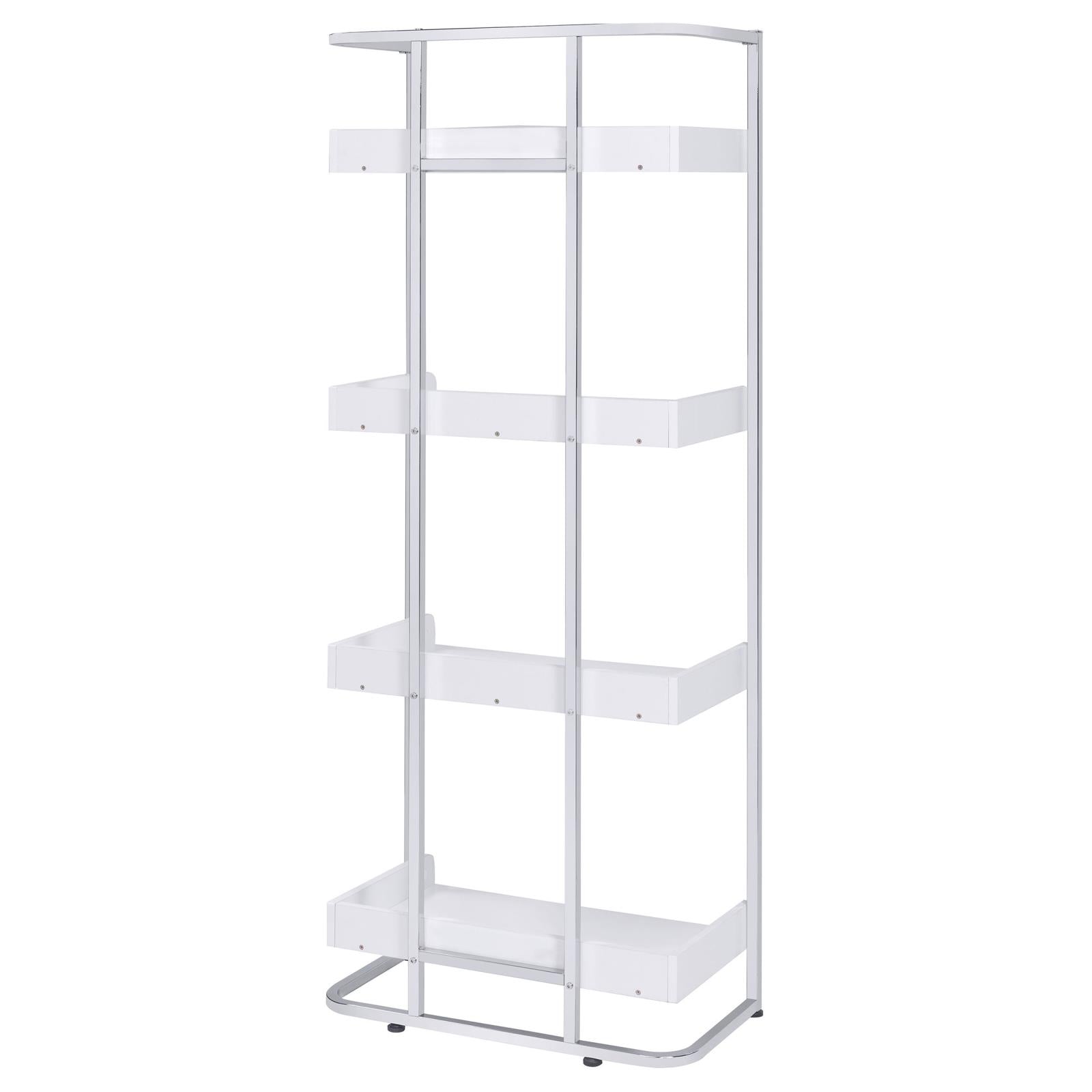 Ember White High Gloss/Chrome 4-Shelf Bookcase - 803402 - Bien Home Furniture &amp; Electronics