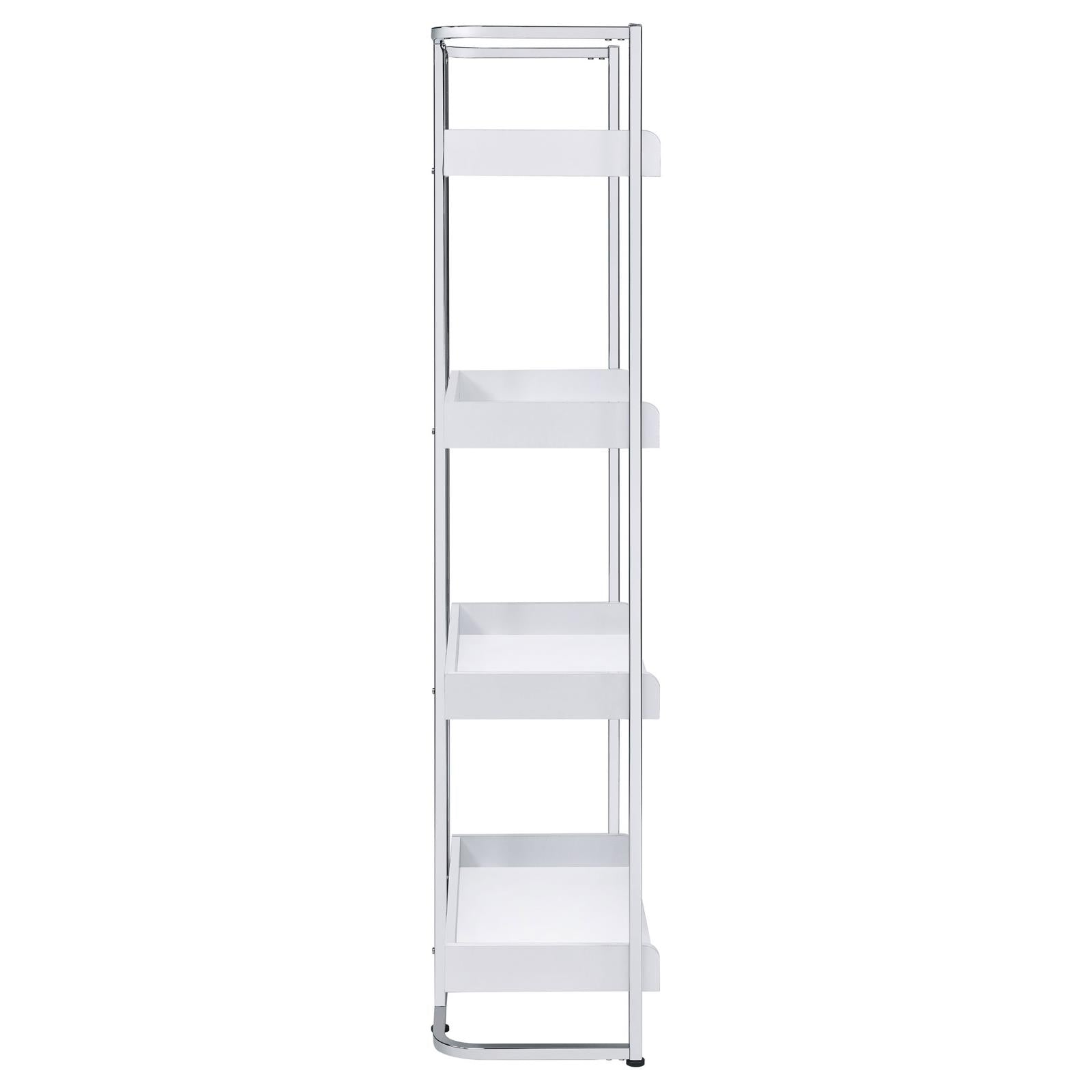 Ember White High Gloss/Chrome 4-Shelf Bookcase - 803402 - Bien Home Furniture &amp; Electronics