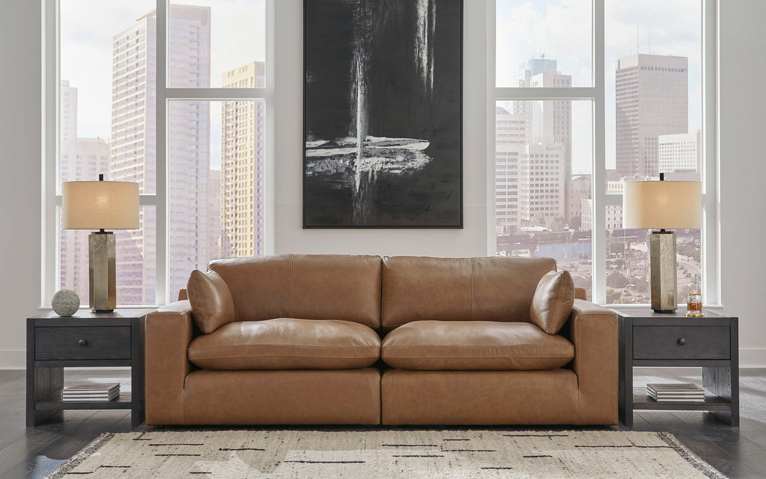 Emilia Caramel Leather 2-Piece Loveseat - SET | 3090164 | 3090165 - Bien Home Furniture &amp; Electronics