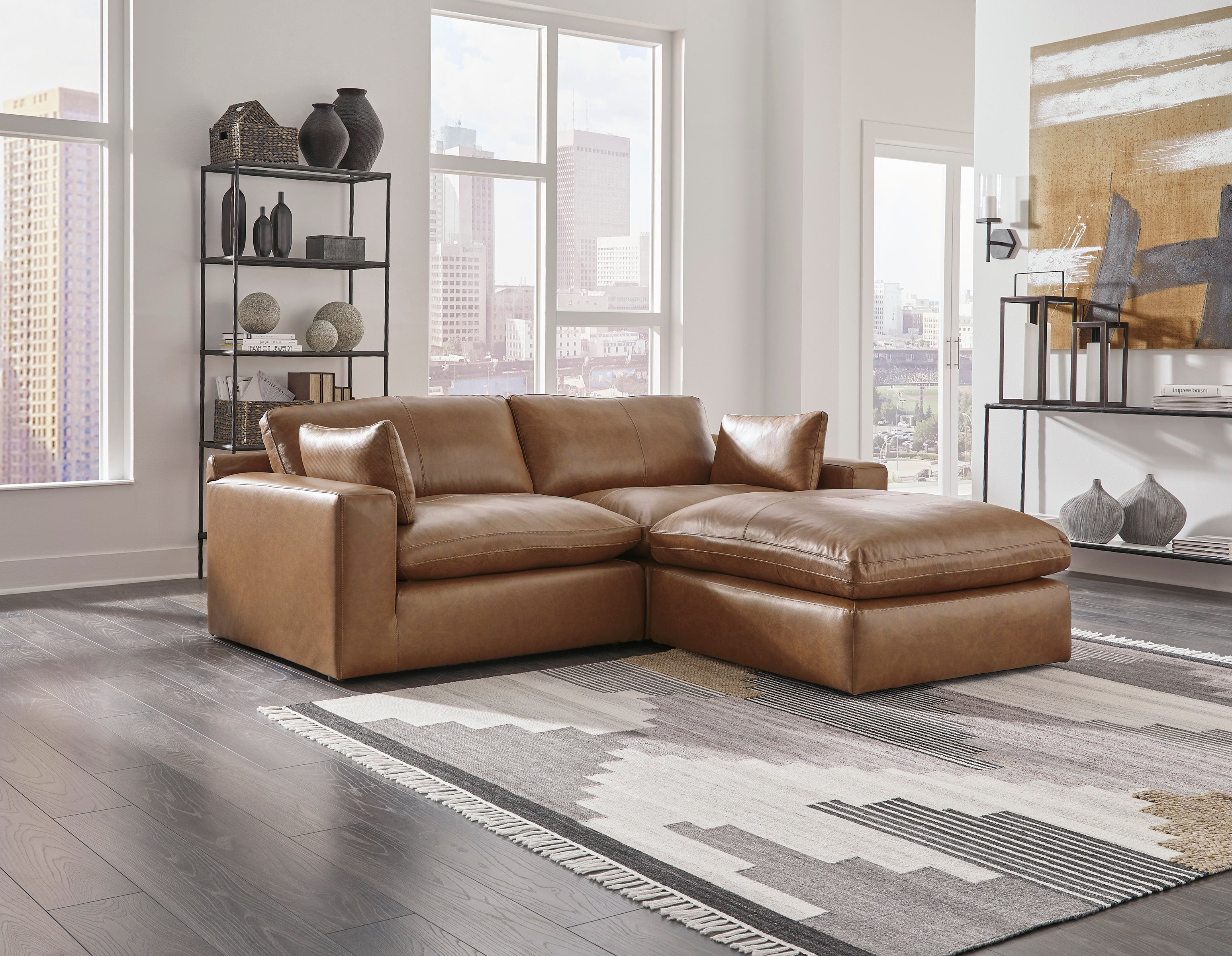 Emilia Caramel Leather 3-Piece Sectional with Ottoman - SET | 3090164 | 3090165 | 3090108 - Bien Home Furniture & Electronics