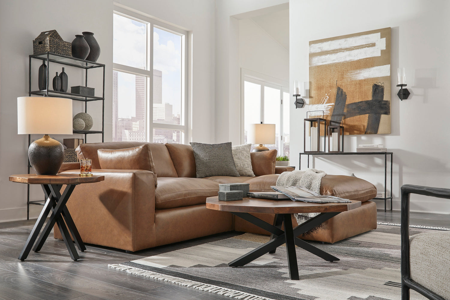 Emilia Caramel Leather 3-Piece Sectional with Ottoman - SET | 3090164 | 3090165 | 3090108 - Bien Home Furniture & Electronics