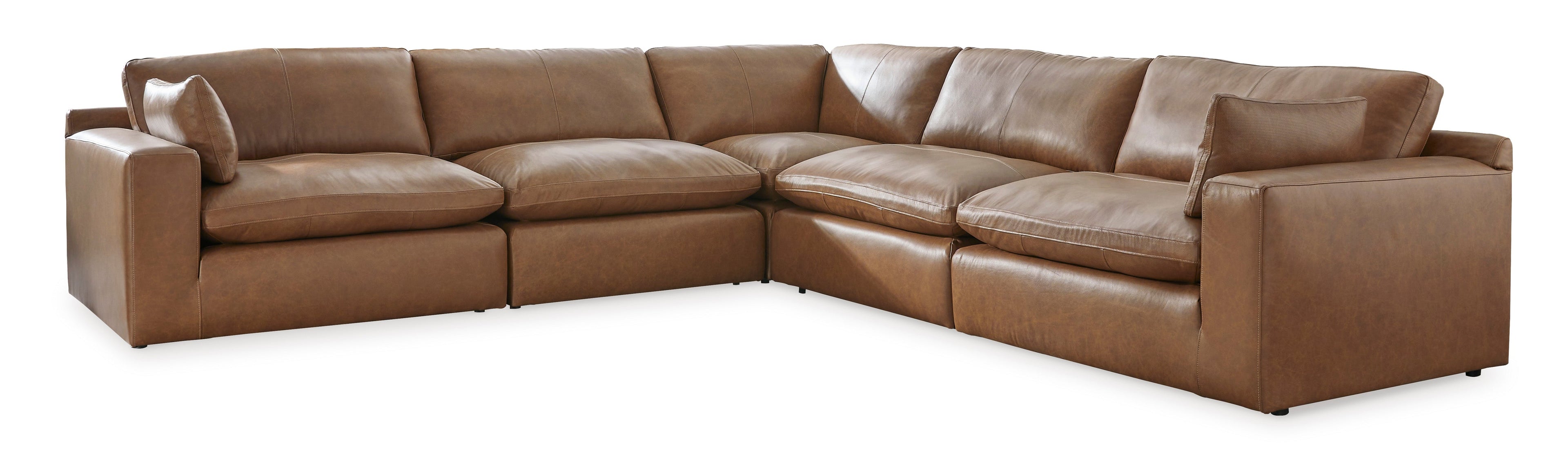 Emilia Caramel Leather 5-Piece Sectional - SET | 3090164 | 3090165 | 3090177 | 3090146 | 3090146 - Bien Home Furniture & Electronics
